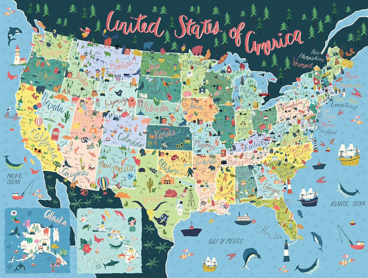 Heritage Puzzle - 550-Piece USA Map Jigsaw Puzzle (24