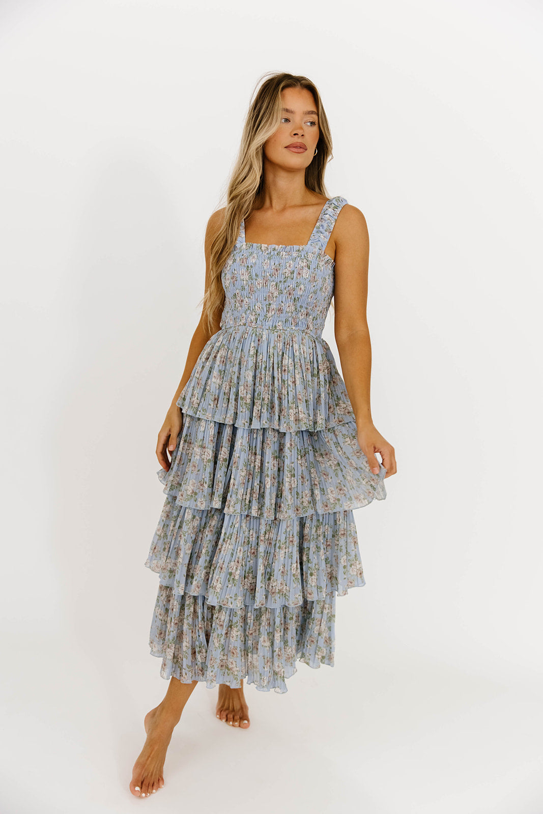 Esmeralda Women's Maxi Dress - Flowy Bohemian Long Dress in Blue & Cream | Perfect for Beach, Vacation, and Summer Outfits
