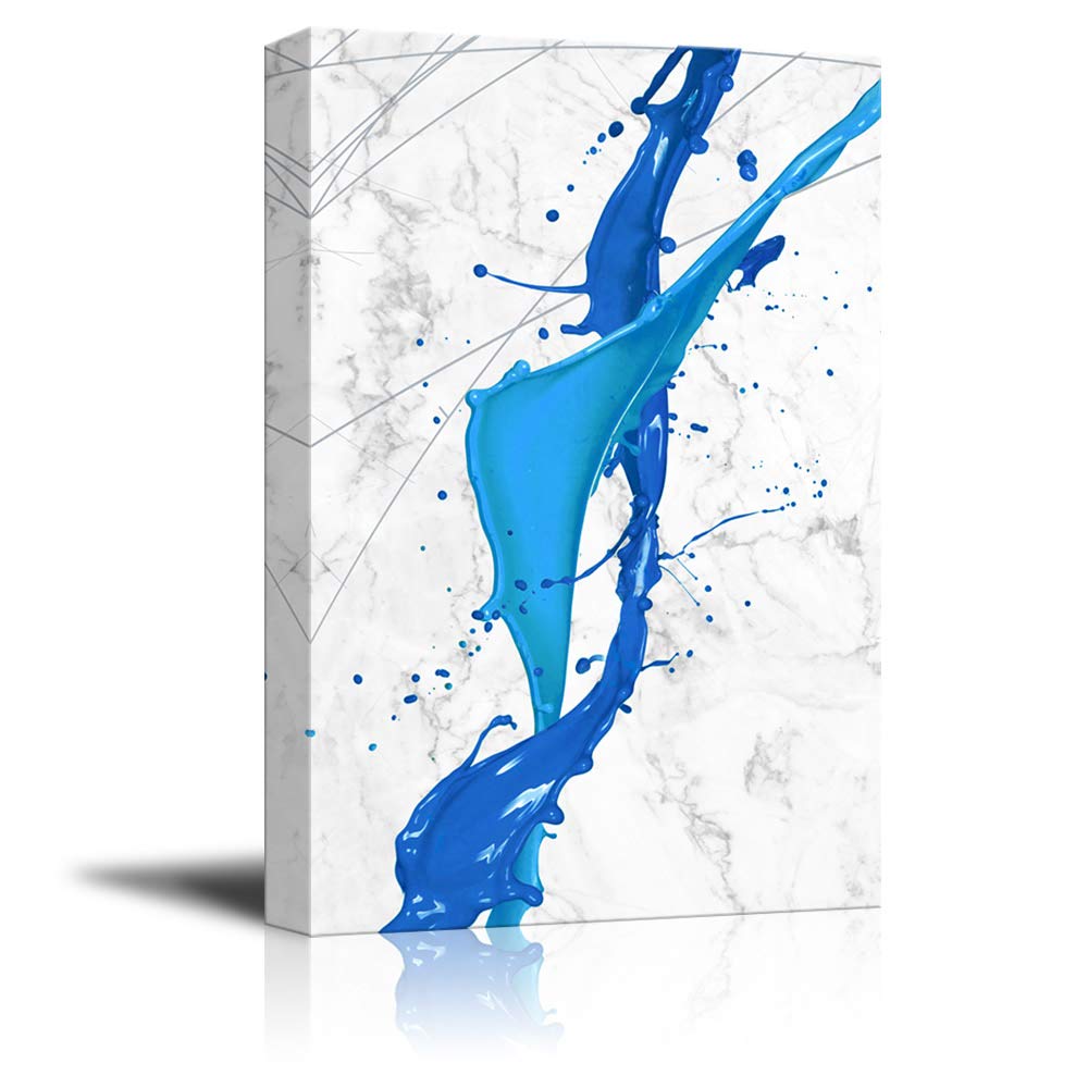 Wall26 - Abstract Blue Acrylic Paint Splash Canvas Wall Art - Modern Giclee Print Gallery Wrap Ready to Hang - 32x48 Inches - Perfect for Living Room, Bedroom & Office Decor