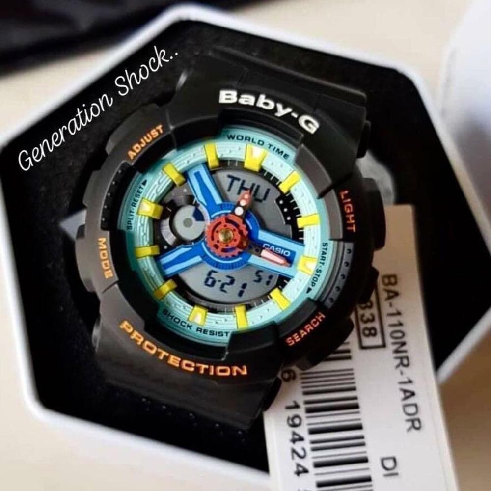 CASIO BABY-G BA-110NR-1ADR Digital Quartz Watch for Women - Black Resin Band, Shock Resistant, Water Resistant 200M - Perfect for Sports, Swimming & Outdoor Activities