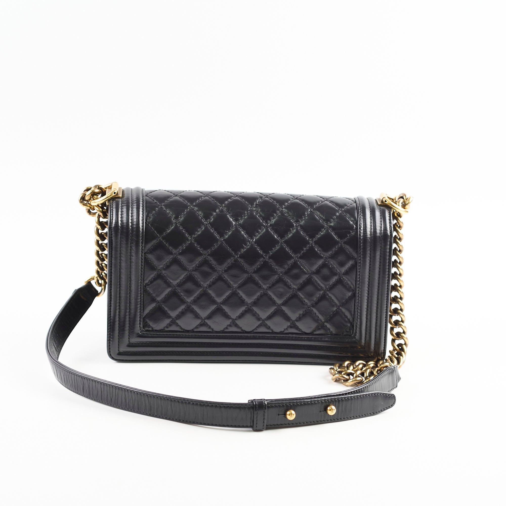 Chanel Old Medium Boy Bag - Shiny Calfskin Leather in Black | 17 Series | Luxury Handbag for Women, Perfect for Evening Events & Special Occasions