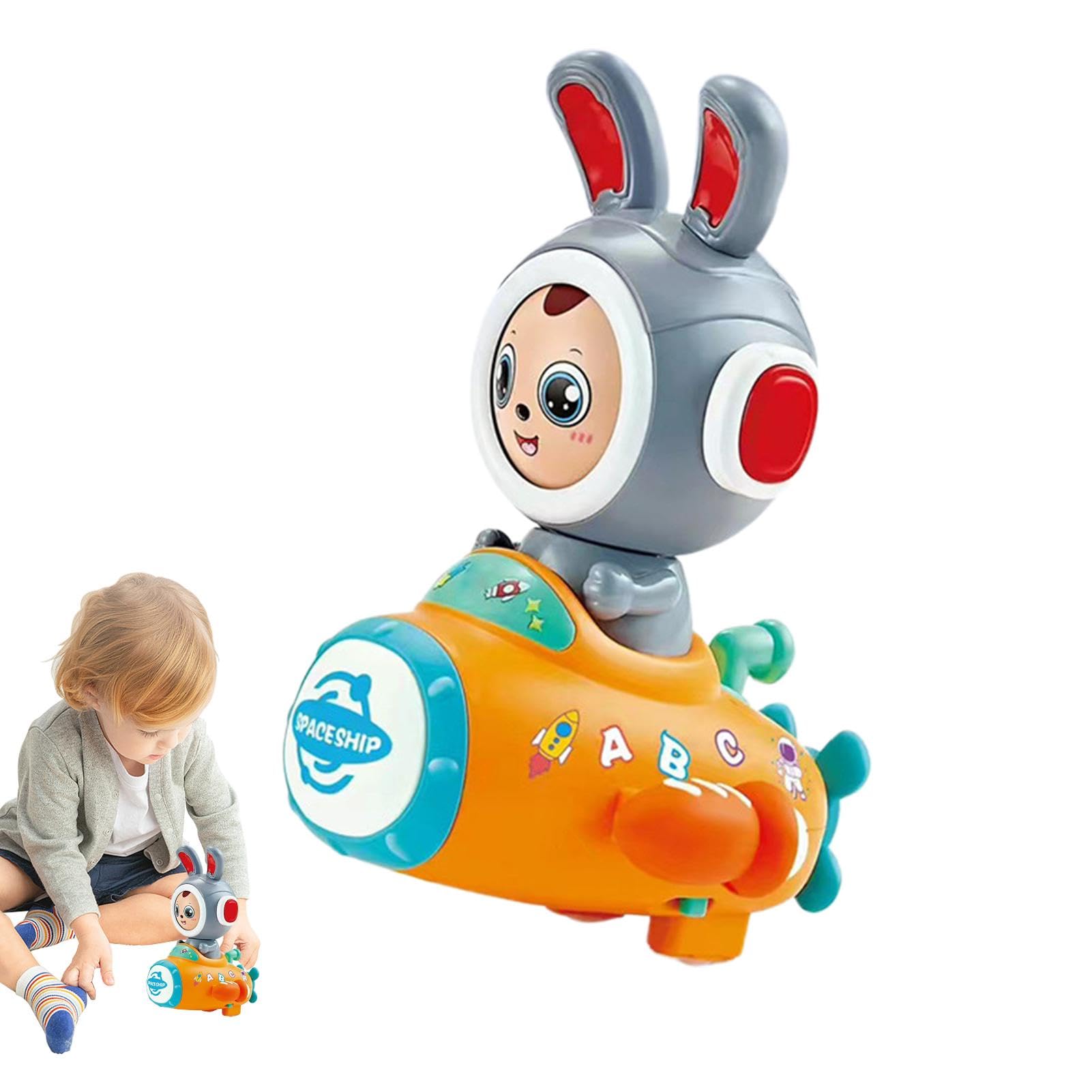 Interactive Electric Bunny Toy with Face Changing & Spaceship - Walking Rabbit Toy with Lights & Music for Kids - Perfect for Playtime, Birthday Gifts & STEM Learning