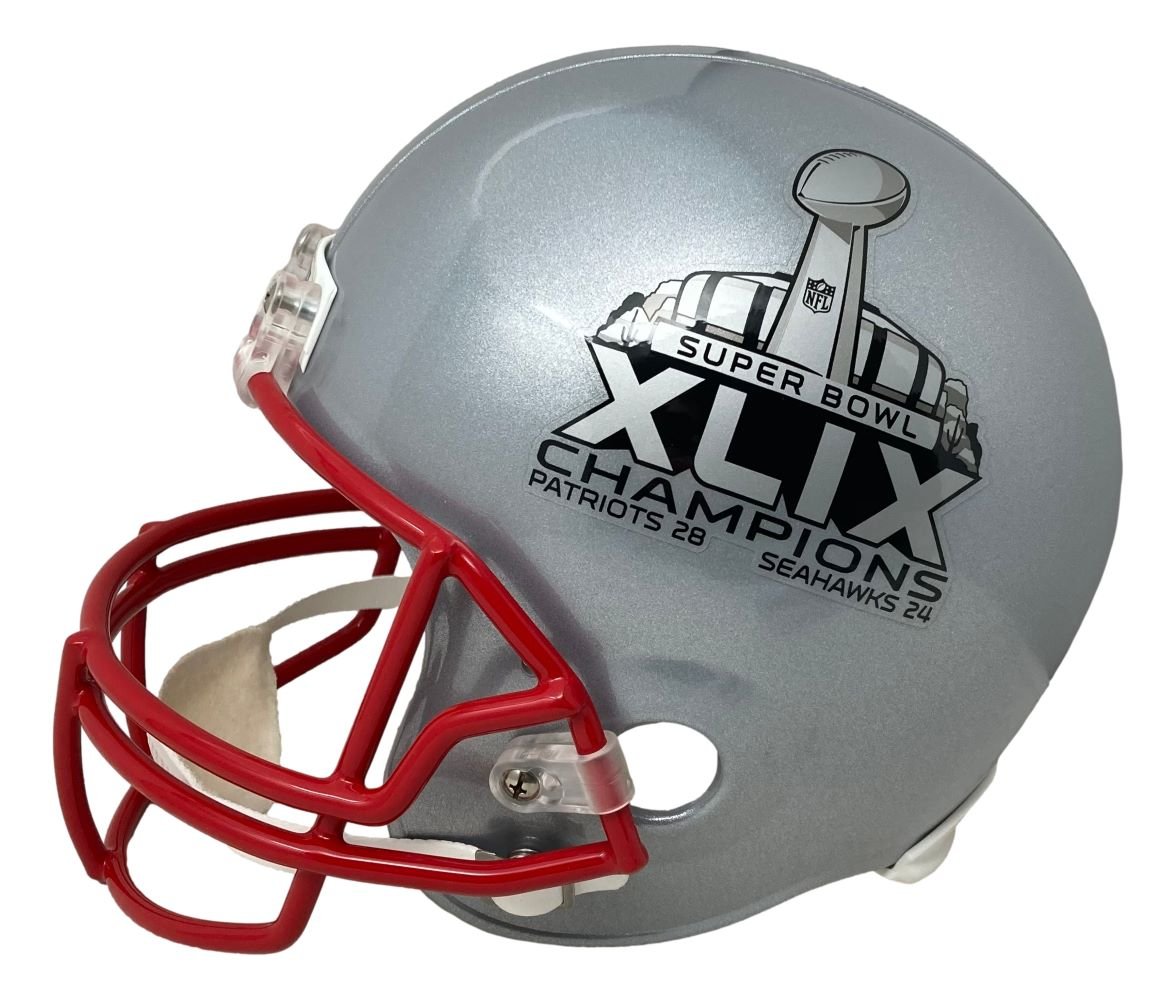 New England Patriots Super Bowl 49 Champions Riddell Full Size Replica Football Helmet - Perfect for NFL Fans, Sports Memorabilia Collectors, and Game Room Decor