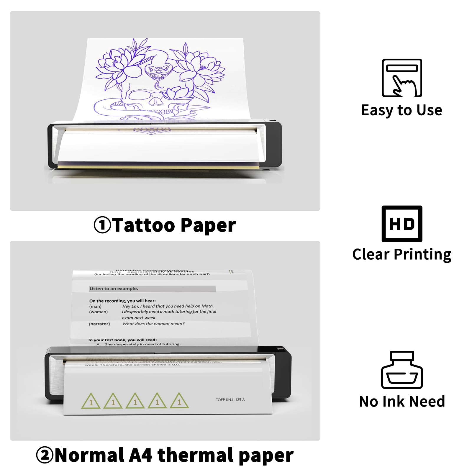 Portable Wireless Tattoo Stencil Printer Kit - Rechargeable Thermal Copier Machine with Transfer Paper | Compatible with Android, iOS & Windows | Perfect for Tattoo Artists & Beginners | Home Studio & Professional Tattoo Shop Use