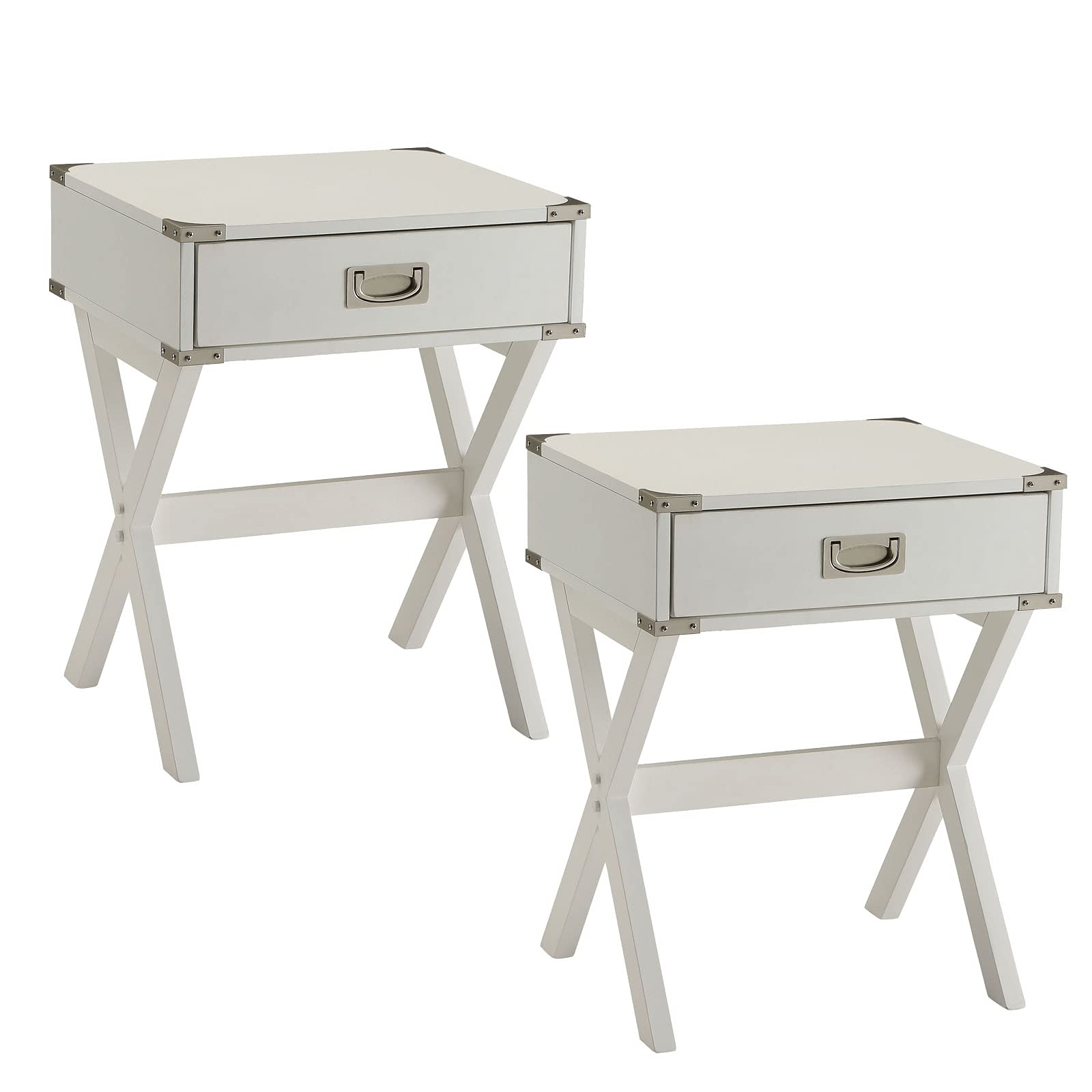 White X-Shaped Wooden End Table with Drawer - 2 Pack Nightstand for Bedroom & Living Room - Modern Side Table for Small Spaces, Dorm, Apartment & Office Use