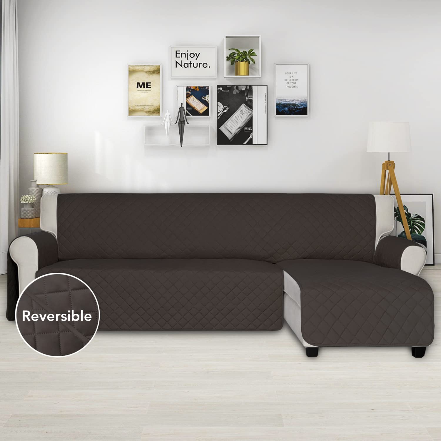 ISSUNTEX Reversible L-Shaped Sectional Couch Cover for Dogs & Pets - Water Resistant Sofa Protector for Chaise Lounge, Furniture Protector for Kids & Pets (X-Large, Chocolate/Chocolate) - Perfect for Pet Owners & Family Homes with Active Lifestyles