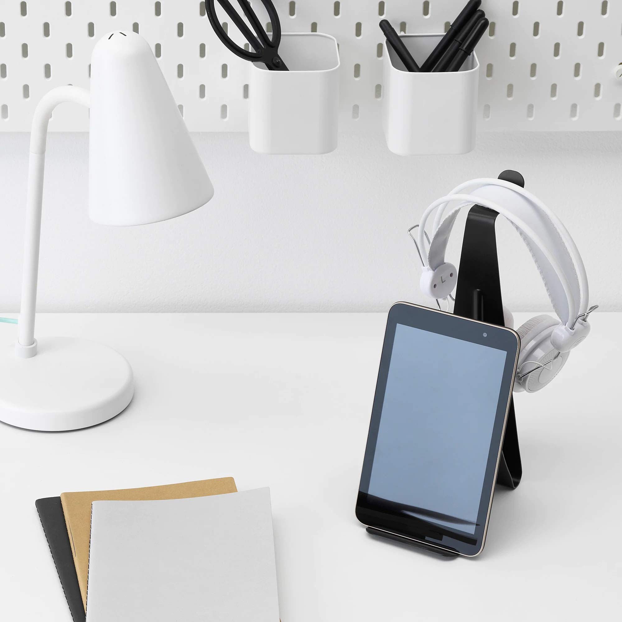 IKEA Mojlighet Headset and Tablet Stand - Black (004.342.77) | Organizer for Desk, Office & Home | Perfect for Work, Gaming & Streaming Accessories