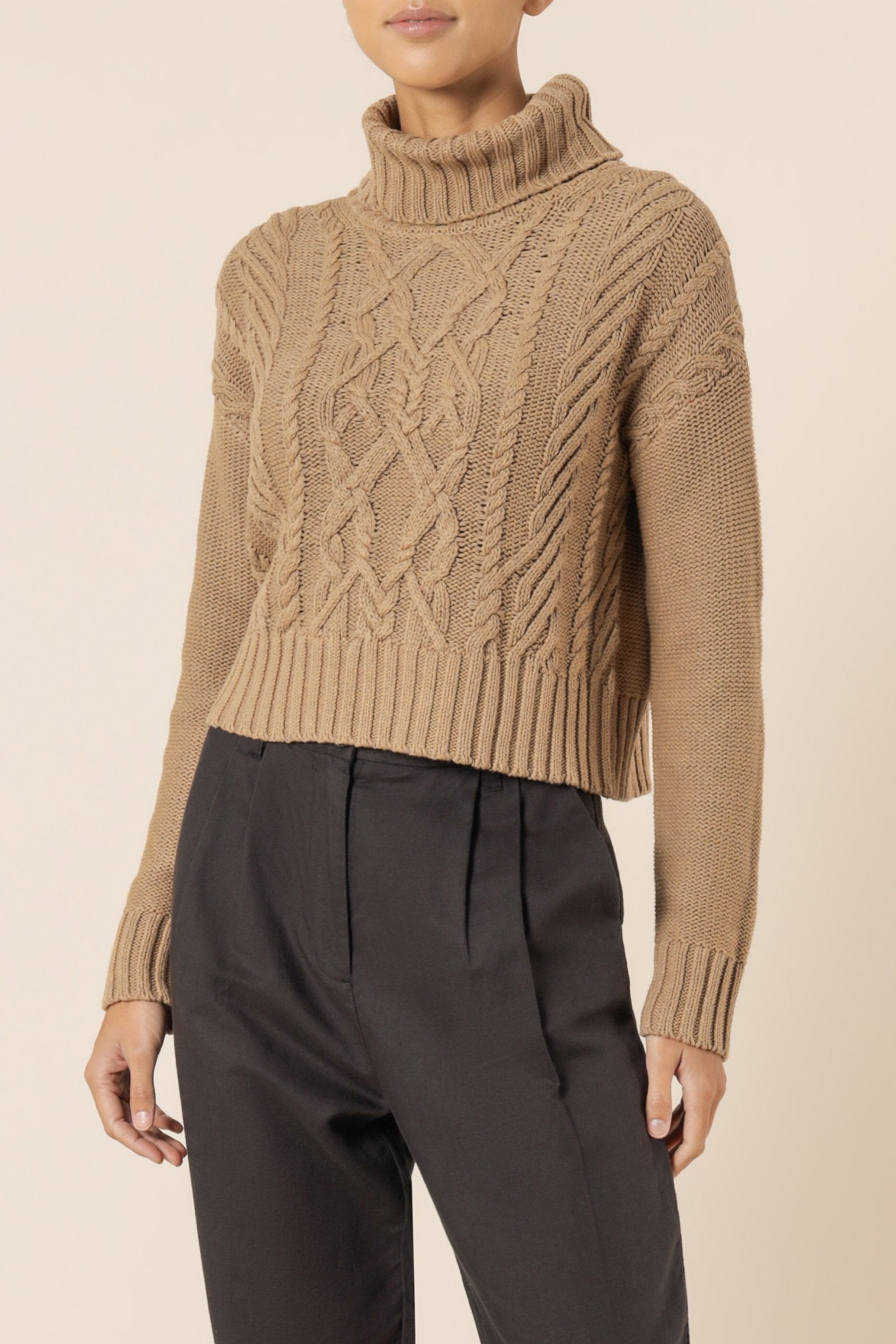 Dorian Cable Knit Sweater Women's Mocha Brown - Cozy Winter Pullover for Casual Outfits & Holiday Gatherings