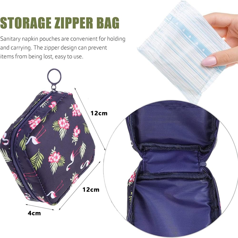 Fapiwen Small Nylon Pouch for Women - Sanitary Napkin Storage Bag, Travel Makeup Organizer, Cosmetic Bag for Charger, Cable, Earphone, Jewelry - 4cm, Blue - Perfect for Travel, Gym, and Daily Essentials Organization
