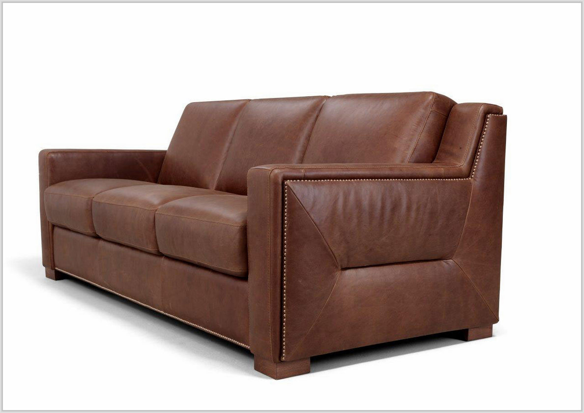 Kathy Ireland Alaves 3-Seater Brown Genuine Leather Queen Size Sleeper Sofa Bed - Convertible Couch for Living Room, Guest Room & Small Spaces