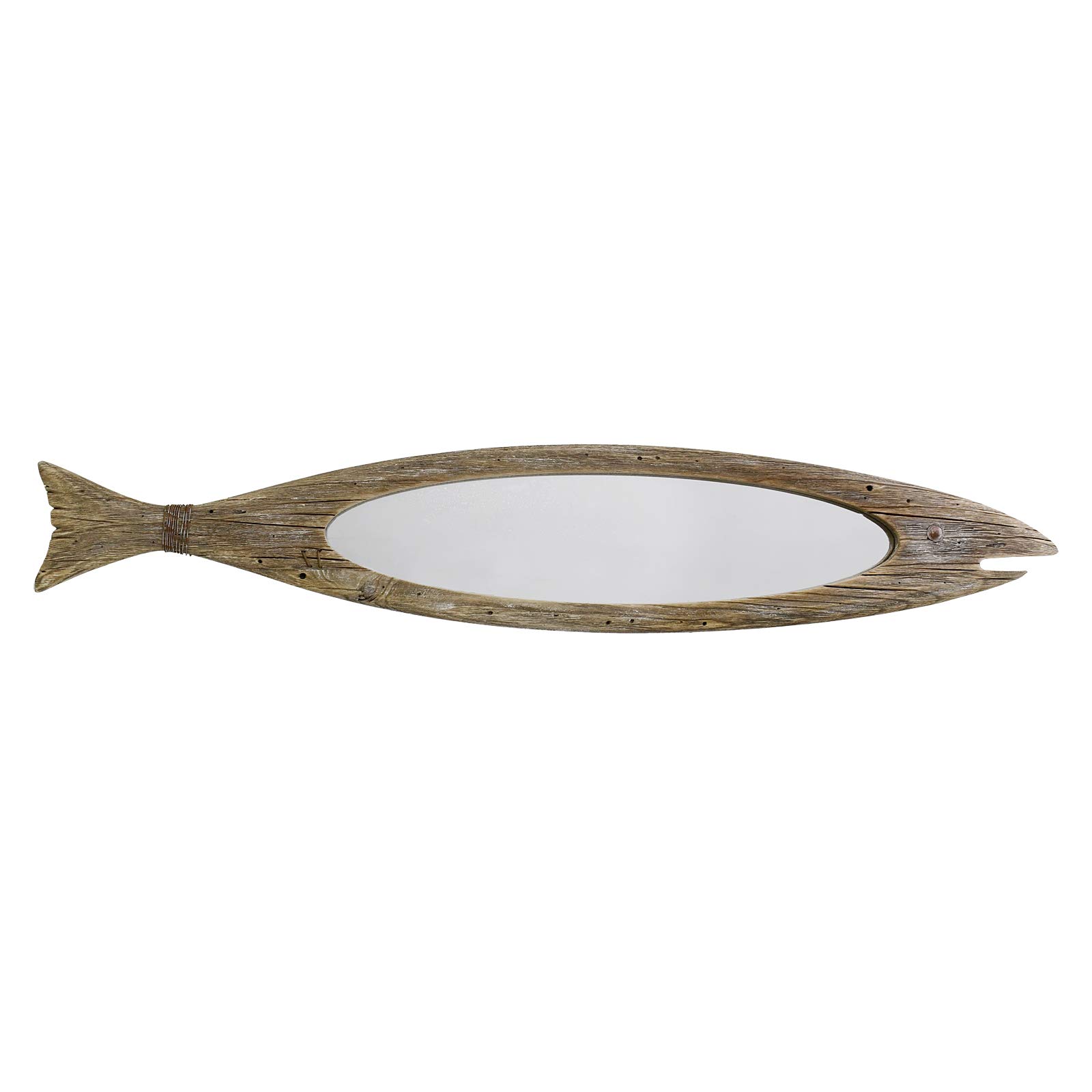 Wooden Fish Mirror Wall Decor - Rustic Nautical Hanging Mirror for Beach Themed Home, Bathroom & Bedroom | Coastal Style Home Accent for Bath, Bedroom & Living Room Decor