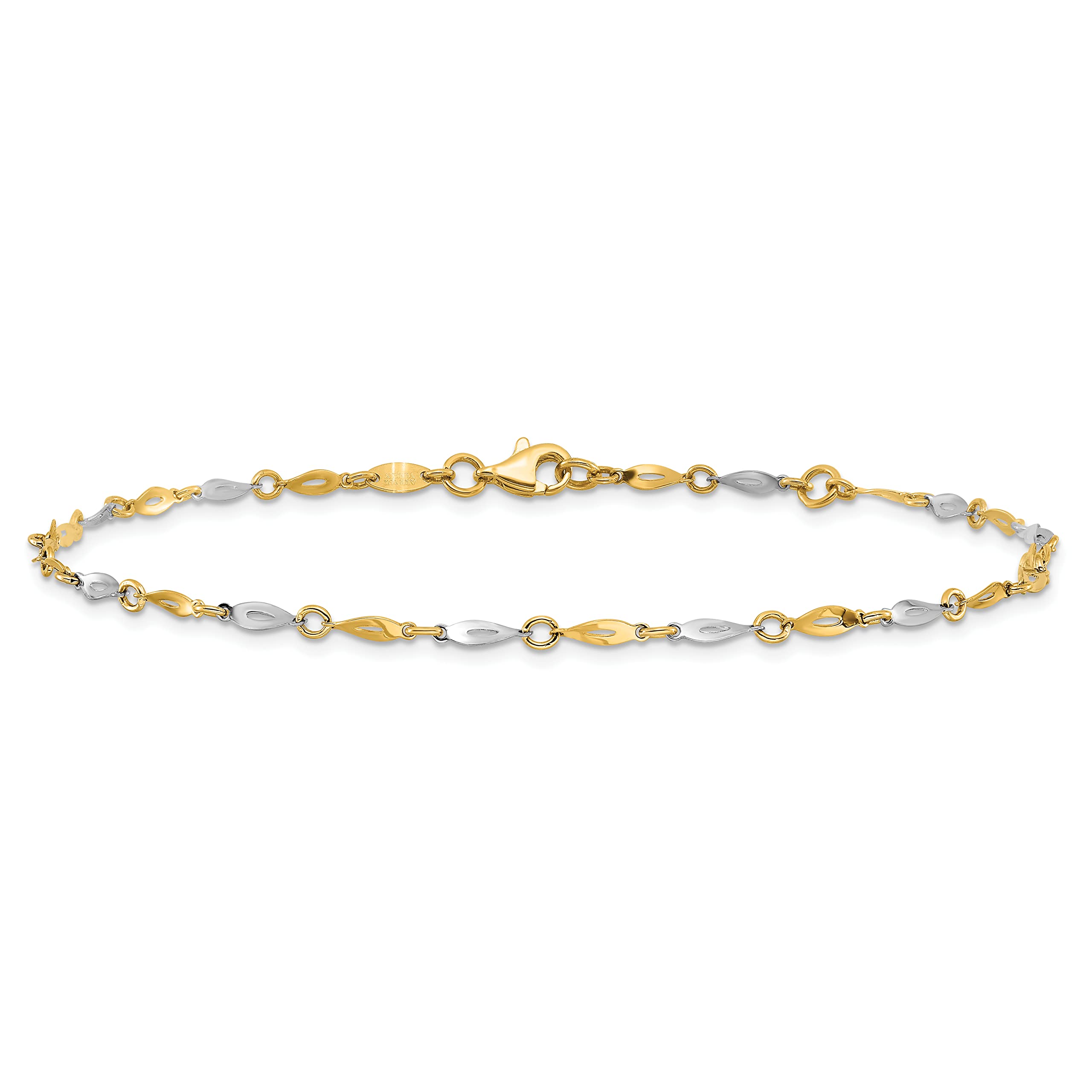 14K Gold Two-Tone Polished Adjustable Anklet with 1