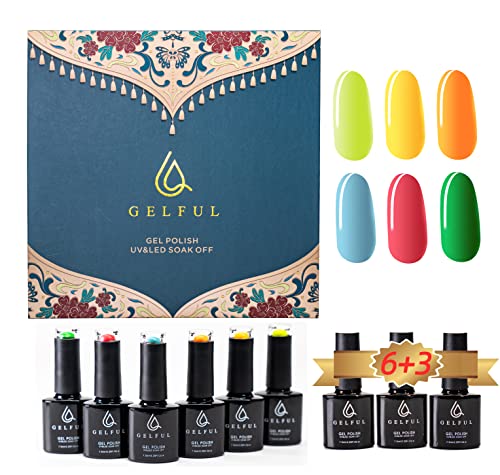 GELFUL 6 Pcs Gel Nail Polish Kit with Glossy & Matte Top Coat, Base Coat - Classic Colors for Long Lasting Manicure, Nail Art Design, DIY at Home (Candy Colors) | Perfect for Parties, Weddings, Salons & Everyday Wear