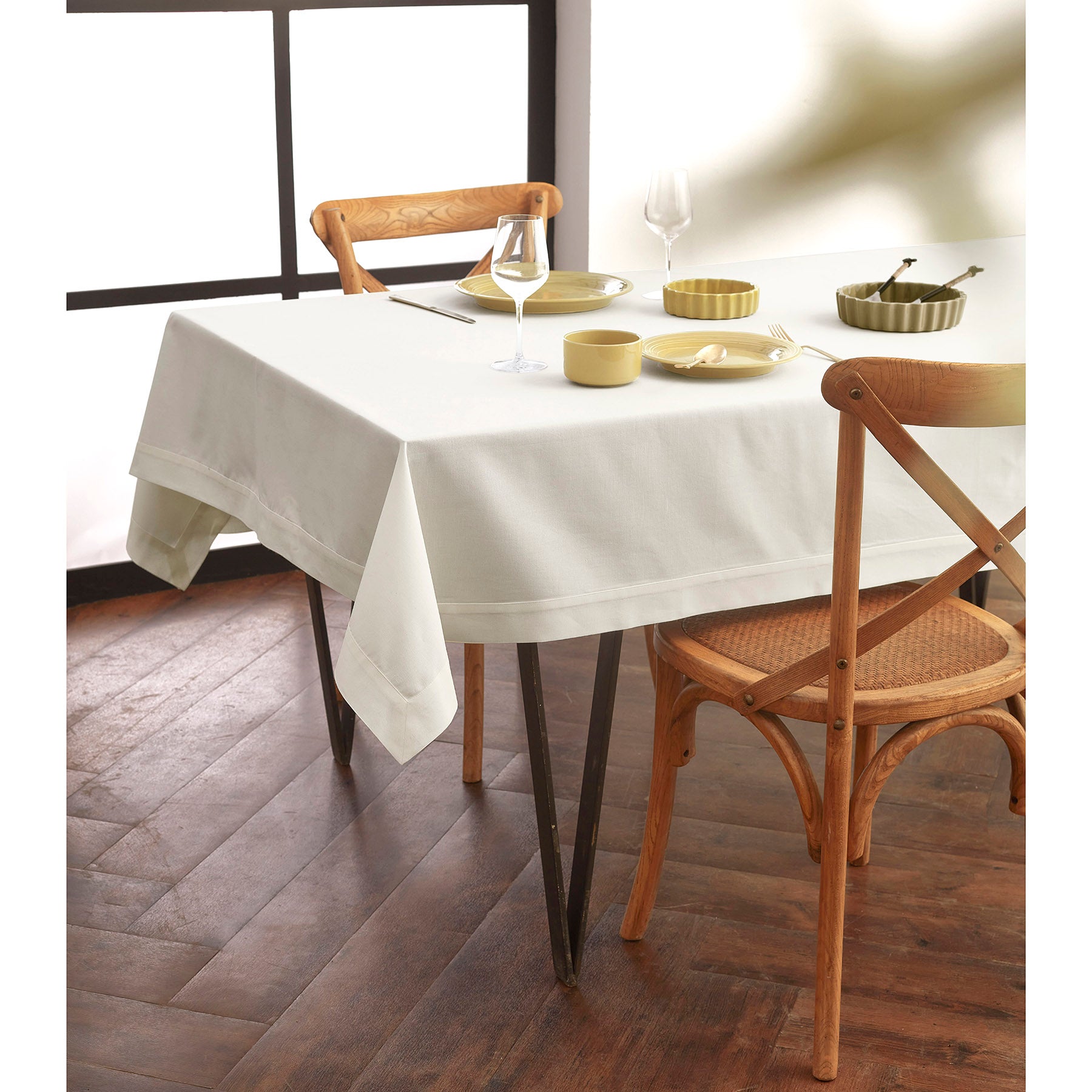 Premium Dru Cotton Linen Tablecloth - 60x90 Inch Natural Woven Table Cover for Dining, Kitchen & Outdoor Picnics - Washable & Wrinkle-Resistant