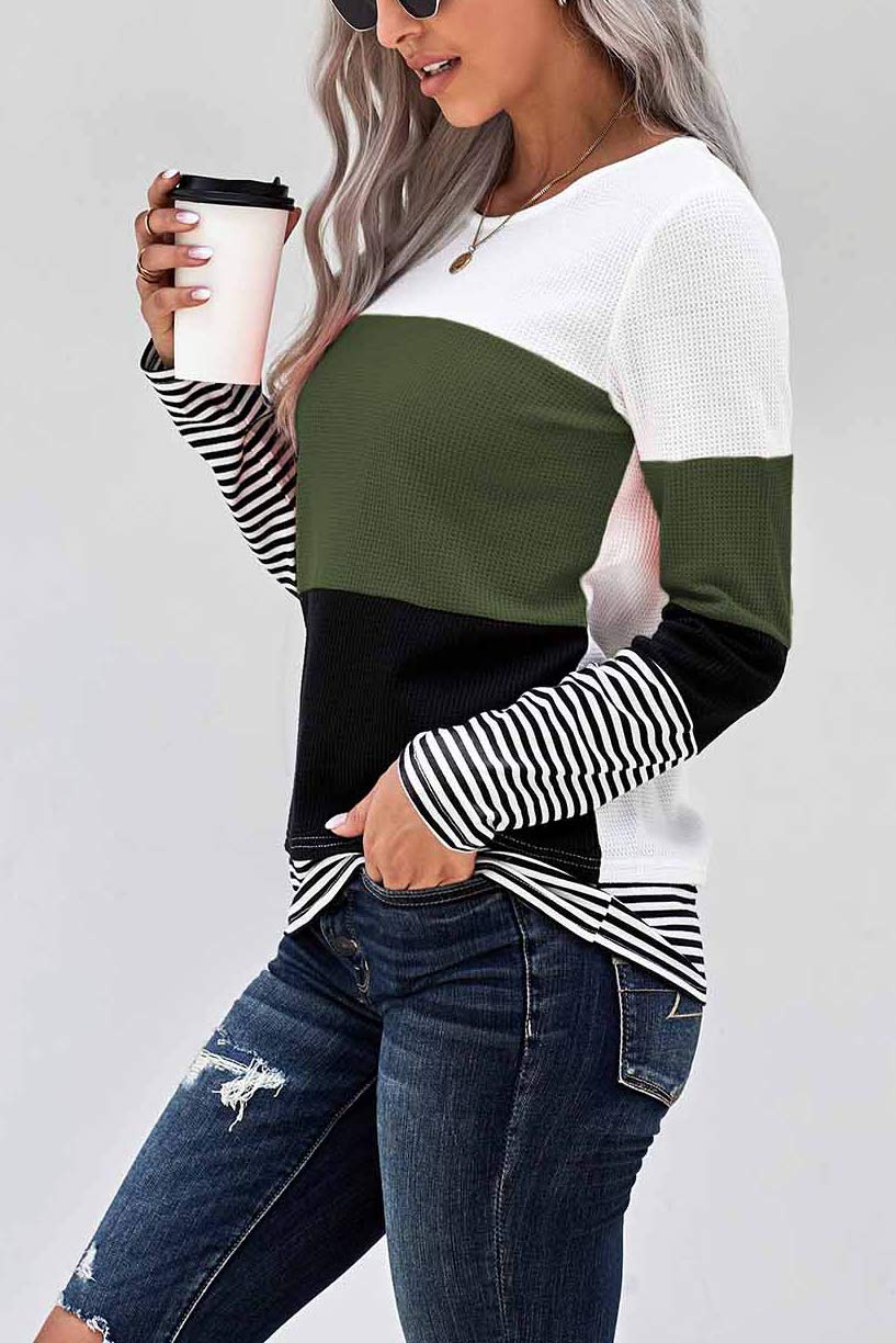 Trendy Women's Long Sleeve Color Block T-Shirts - Fashionable Casual Tops for Everyday Wear | Perfect for Work, Outings & Layering Outfits