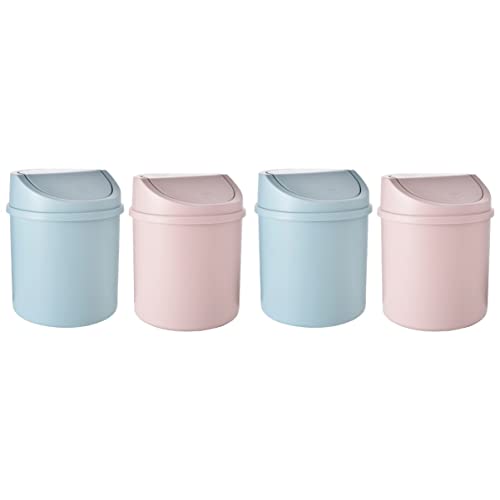 4 Pack Mini Car Trash Can with Shake Cover - Small Plastic Waste Bin for Auto, Office & Home Use - Portable Desktop Garbage Can for Car, Desk, Bedroom & Travel Accessories