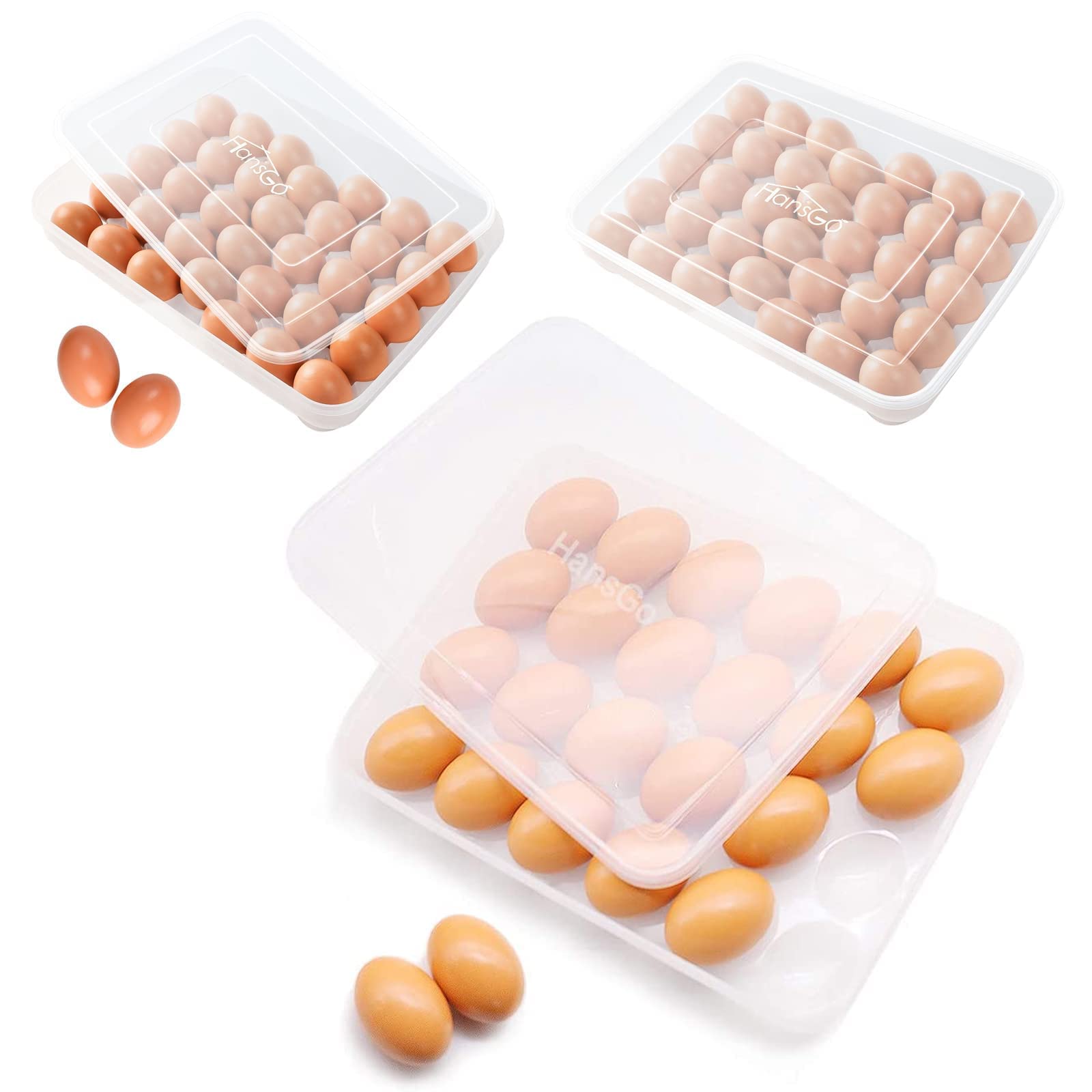 HANSGO Stackable Plastic Egg Holder for Refrigerator - 58 Egg Storage Container with Lid, Fridge Organizer & Deviled Egg Tray Carrier | Perfect for Kitchen Organization, Easter Decorations & Meal Prep