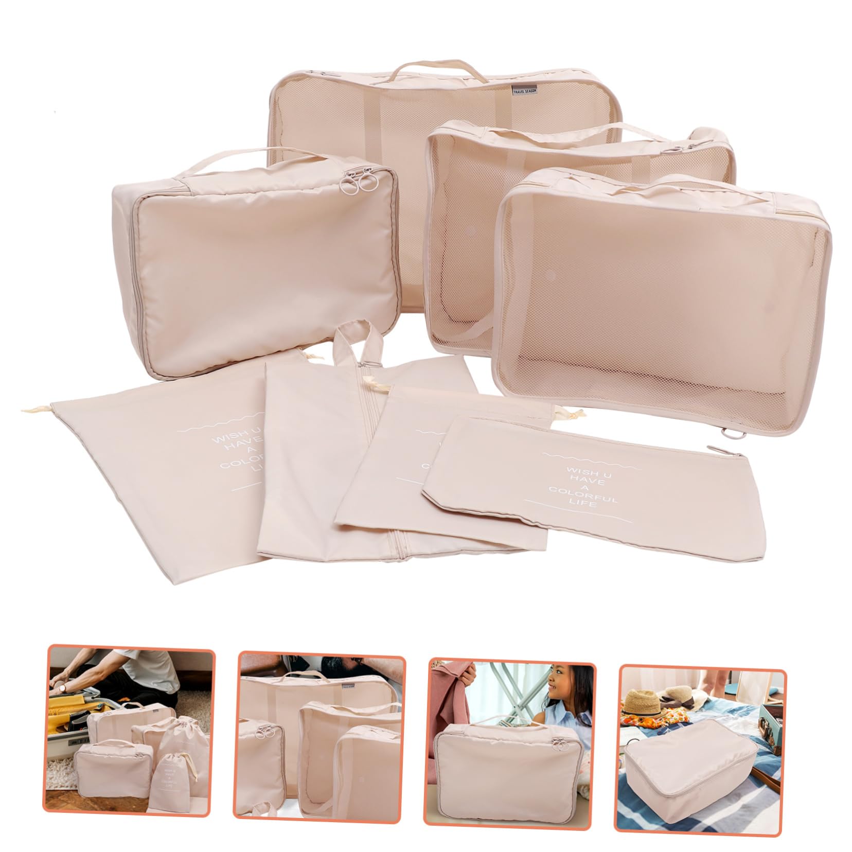 KESYOO 8-Piece Beige Travel Organizer Set - Packing Cubes & Compression Bags for Suitcases, Carry-Ons & Backpacks | Lightweight Polyester Luggage Organizers for Vacation, Business Trips & Weekend Getaways