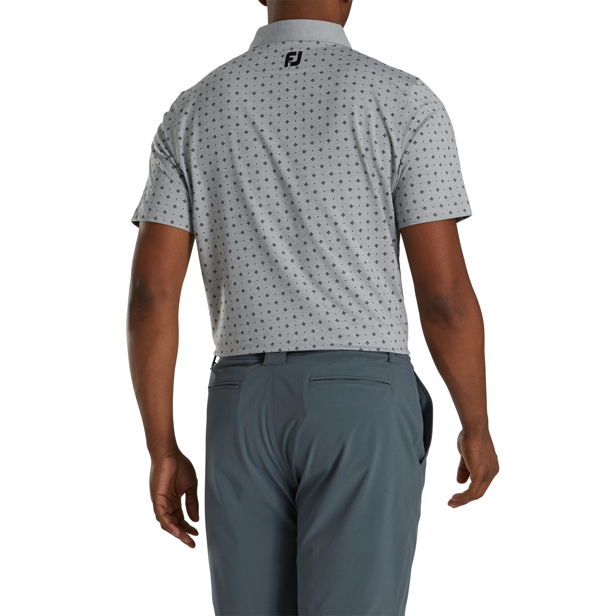 FootJoy Men's Athletic Fit Golf Polo - Moisture-Wicking, Breathable Heather Grey with Deco Print - Perfect for Golf, Casual Wear & Outdoor Activities