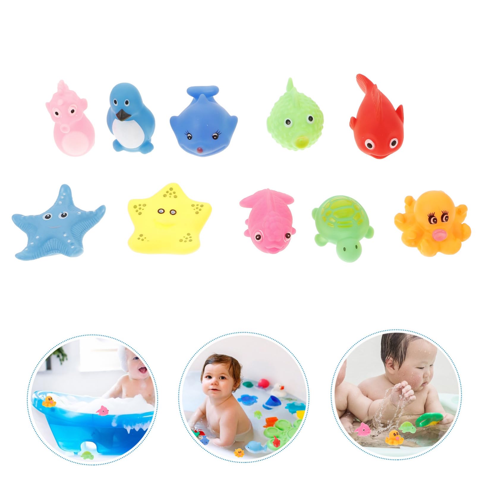 CORHAD 10-Piece Ocean Themed Baby Bath Toys Set - Safe Rubber Pool Toys for Toddlers 6-12 Months & Kids 1-3 Years Old - Perfect for Bathtime Fun, Sensory Play & Early Learning Development