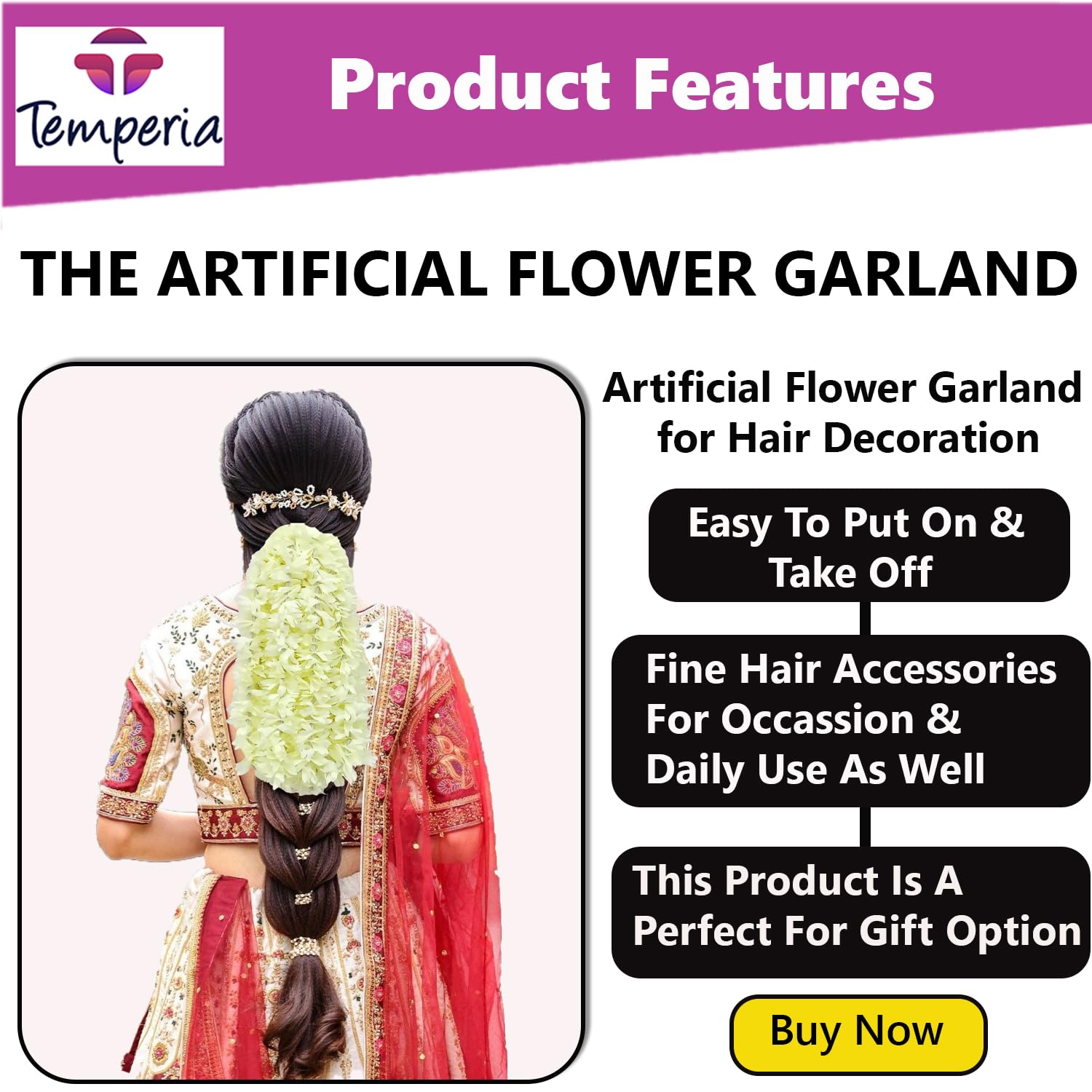 4pcs Premium Artificial Jasmine Gajra Hair Bun Accessories for Women - Scented Fake Mogra Hair Band - Voluminous Floral Hair Jewelry for Weddings, Parties & Special Occasions (DN01)