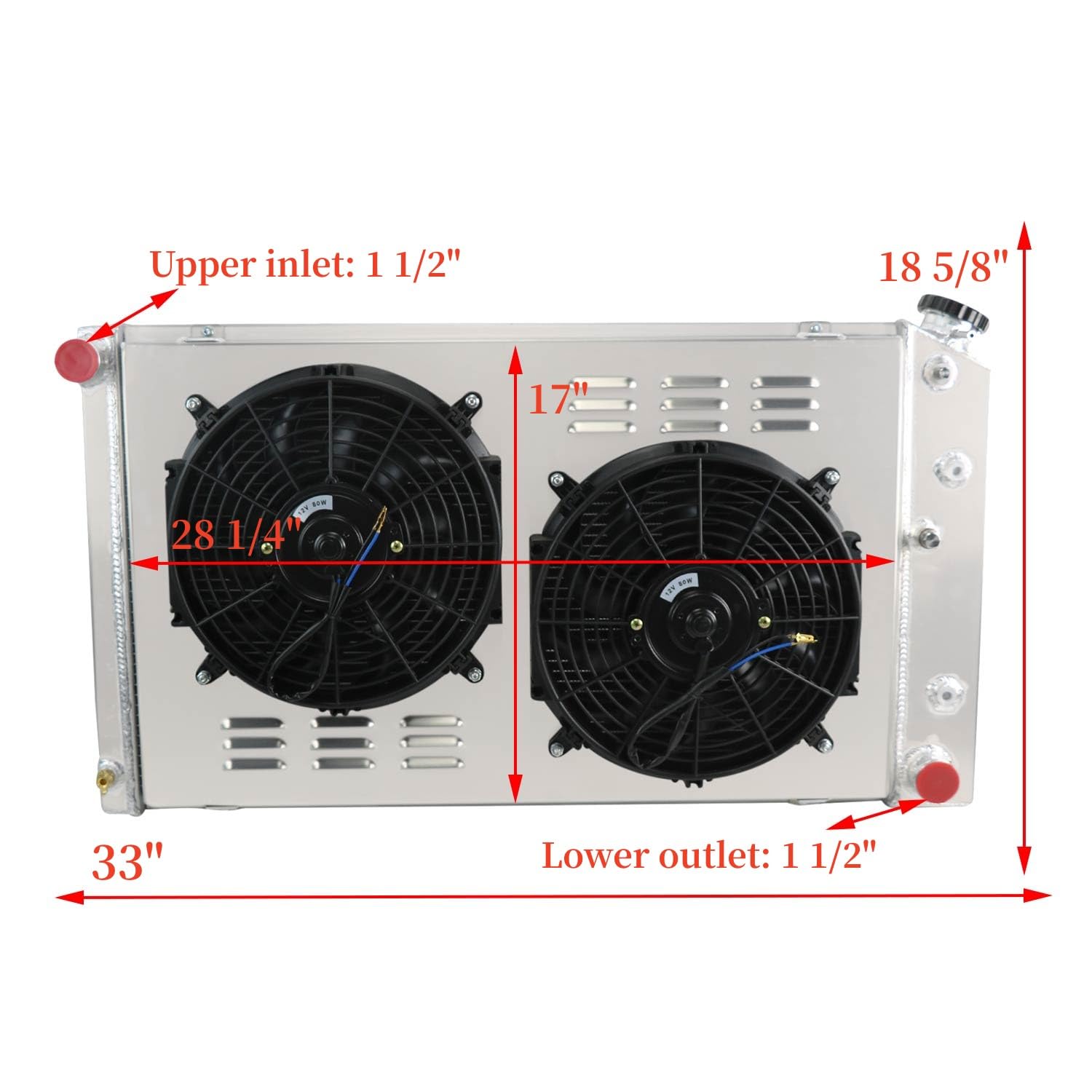 High Performance CC161 3-Row Aluminum Radiator Shroud with Dual 12