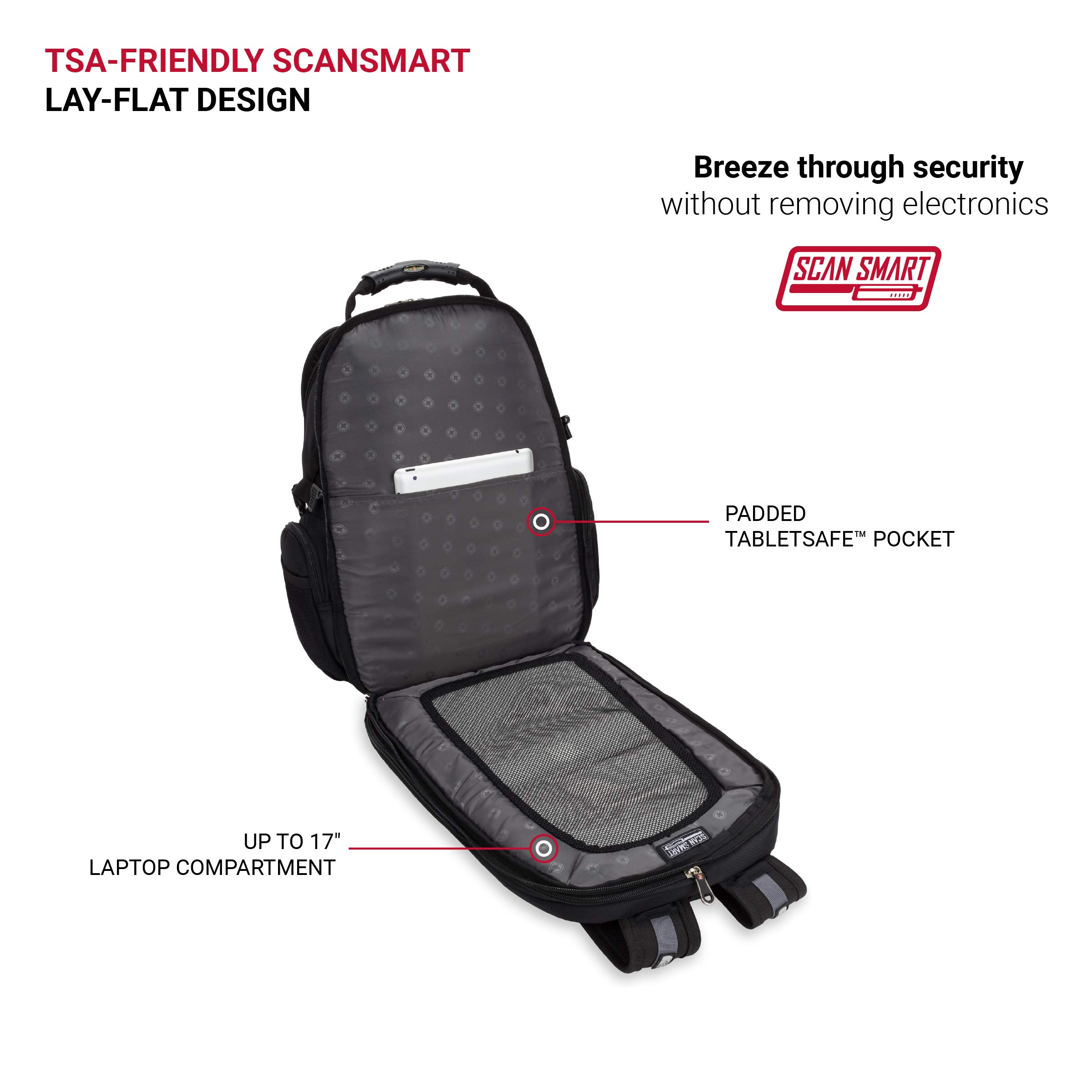 SWISSGEAR 1753 ScanSmart Laptop Backpack - 17 Inch Laptop Bag with TSA-Friendly Design, Durable & Water-Resistant for Travel, Work & School (Black/Navy) - Perfect for Business Trips, College & Commuting