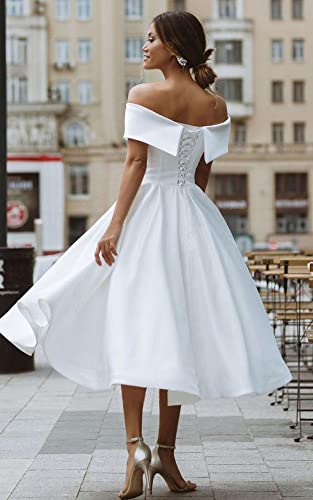 BOLENSYE Off The Shoulder Burnt Orange Satin Bridesmaid Dress - Short Prom Dress for Wedding Guest, Party, Cocktail - Size US16