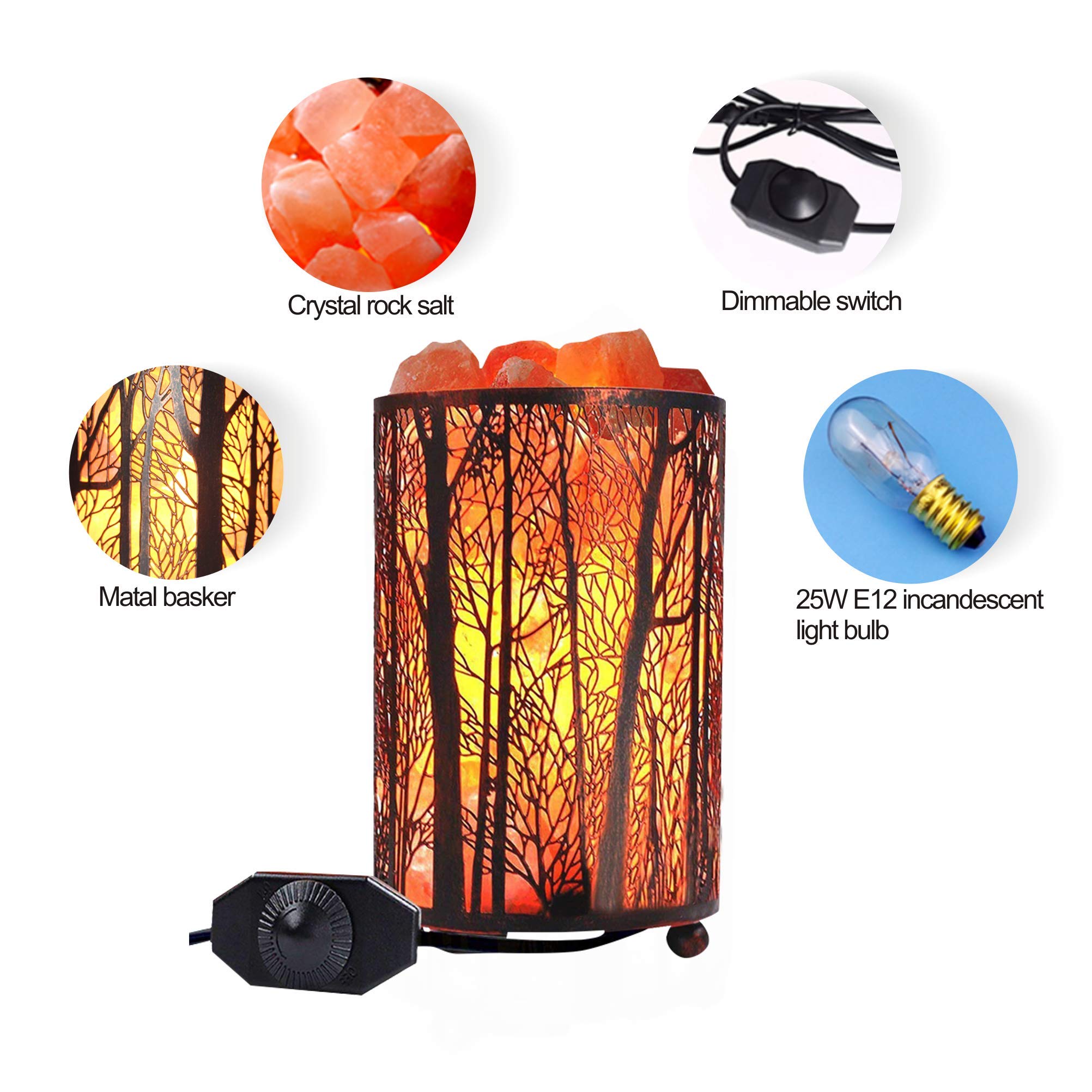 Natural Himalayan Salt Lamp with Dimmer Switch - Retro Metal Basket Decor Desk Lamp, 25W Bulbs Included | Perfect for Bedroom, Yoga Studio & Relaxation Spaces (Retro Red)