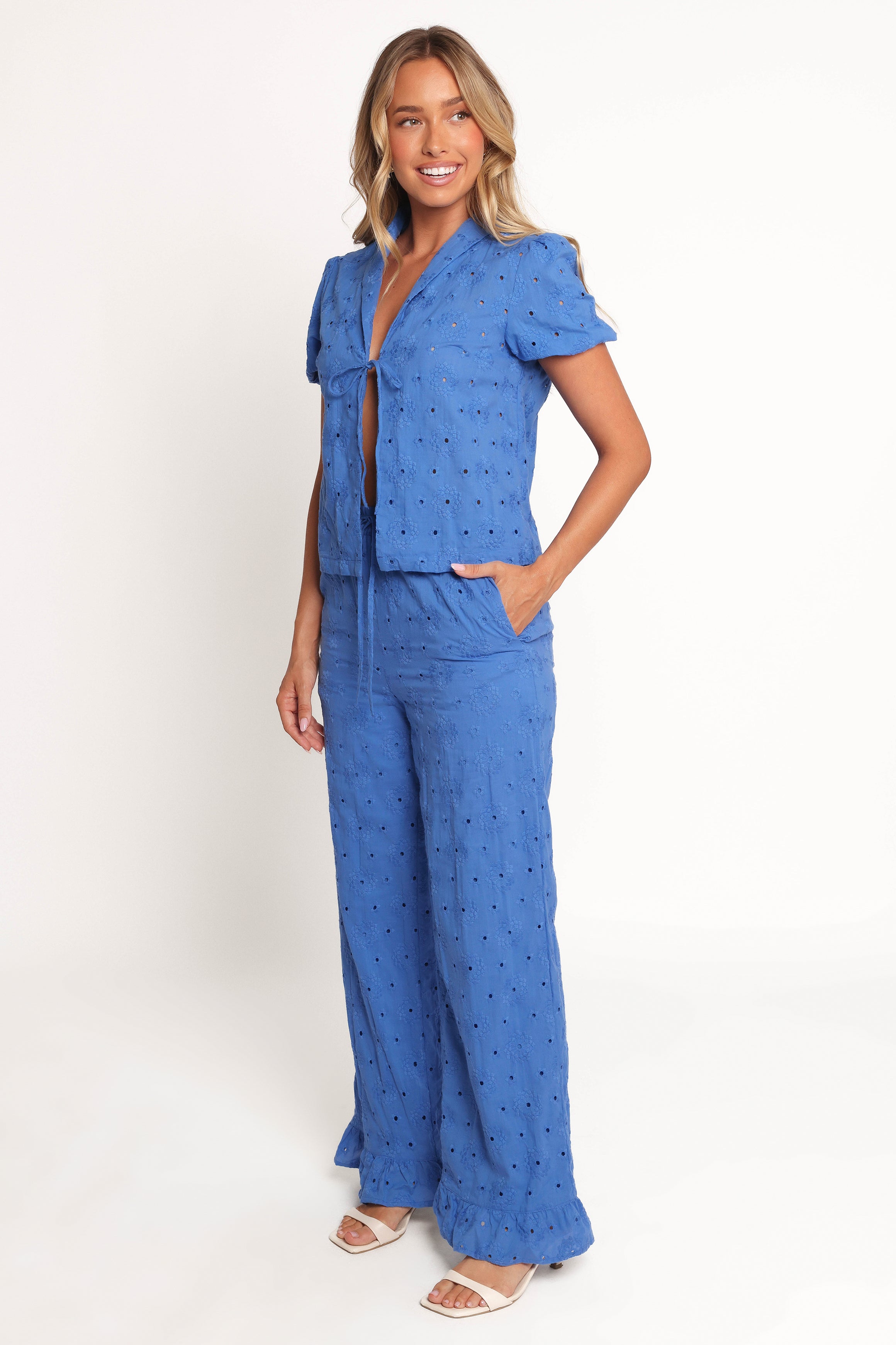 Katya Embroidered Women's Pants - Cobalt Blue Boho Style Cotton Trousers for Casual Wear & Summer Outfits