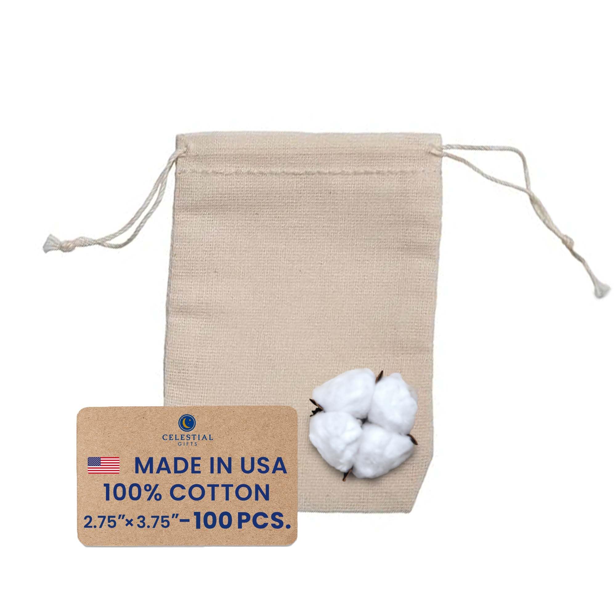 Premium 100% Cotton Muslin Drawstring Bags - 2.75