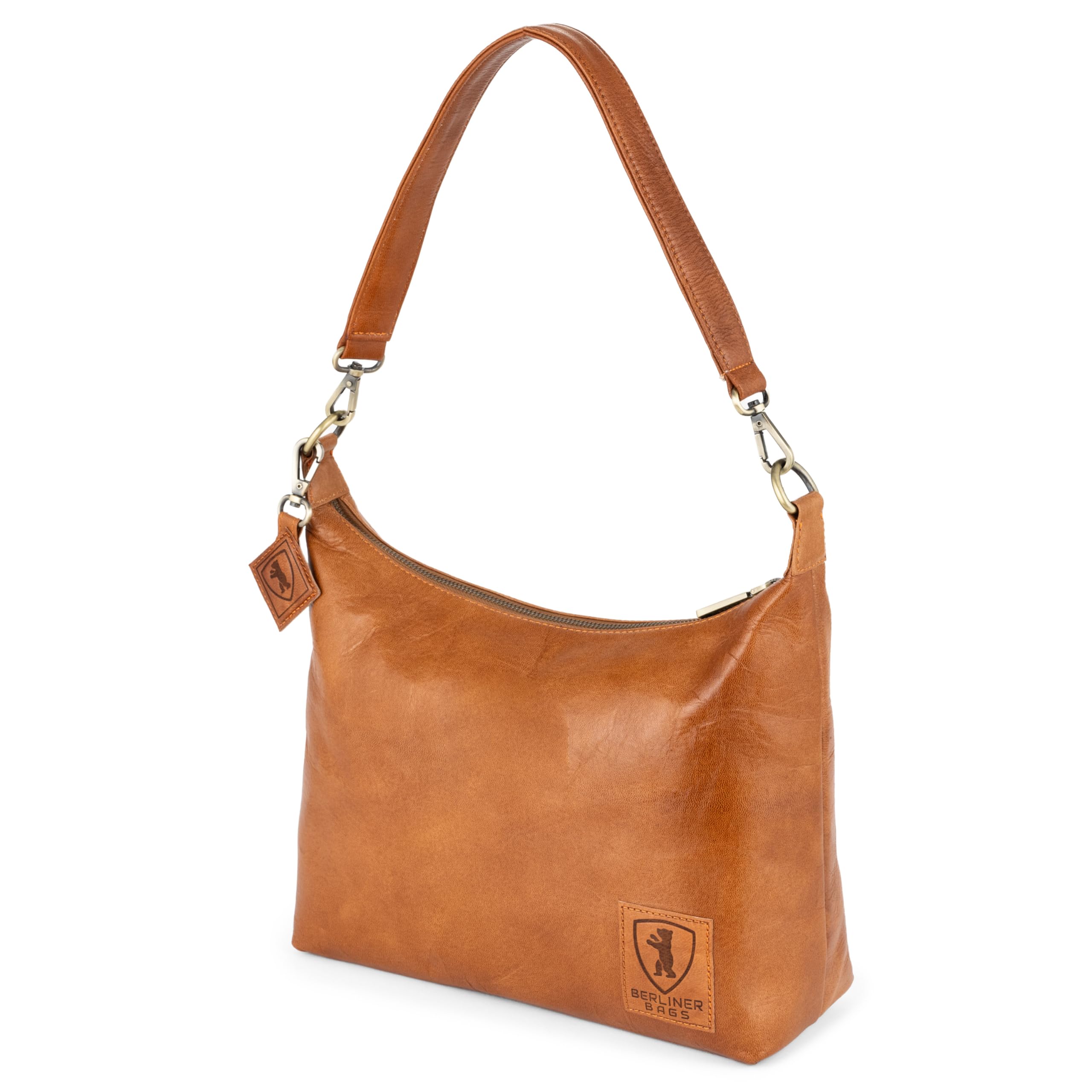 Vintage Genuine Leather Shoulder Bag for Women - BERLINER BAGS Bella Hobo Purse with Top Handle, Brown | Perfect for Work, Travel & Everyday Use