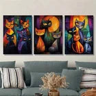3-Piece Abstract Cat Family Fantasy Colors Metal Wall Art - Ready to Hang Home Decor for Living Room, Bedroom & Office