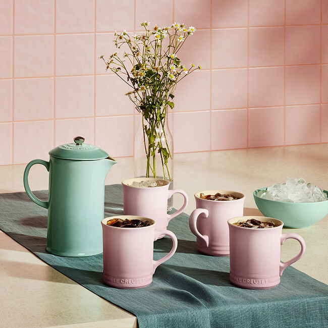 Le Creuset 0.35L Classic Stoneware Mug Set of 4 - Shell Pink | Durable Coffee & Tea Cups for Home, Office & Gifting | Dishwasher & Microwave Safe
