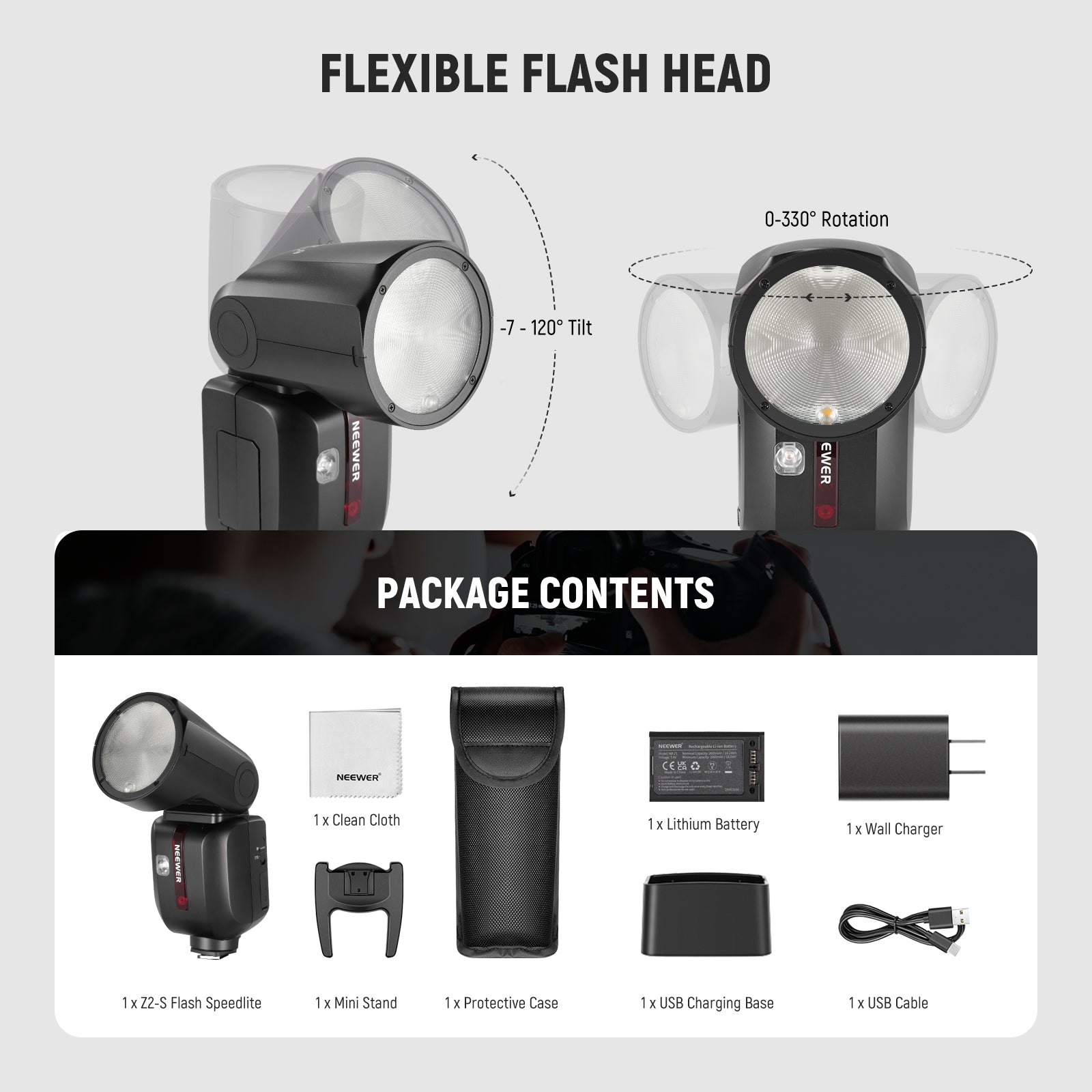 NEEWER Z2 S TTL Round Head Flash Speedlite for Sony Cameras - Professional Photography Lighting for Portraits, Events & Studio Shoots