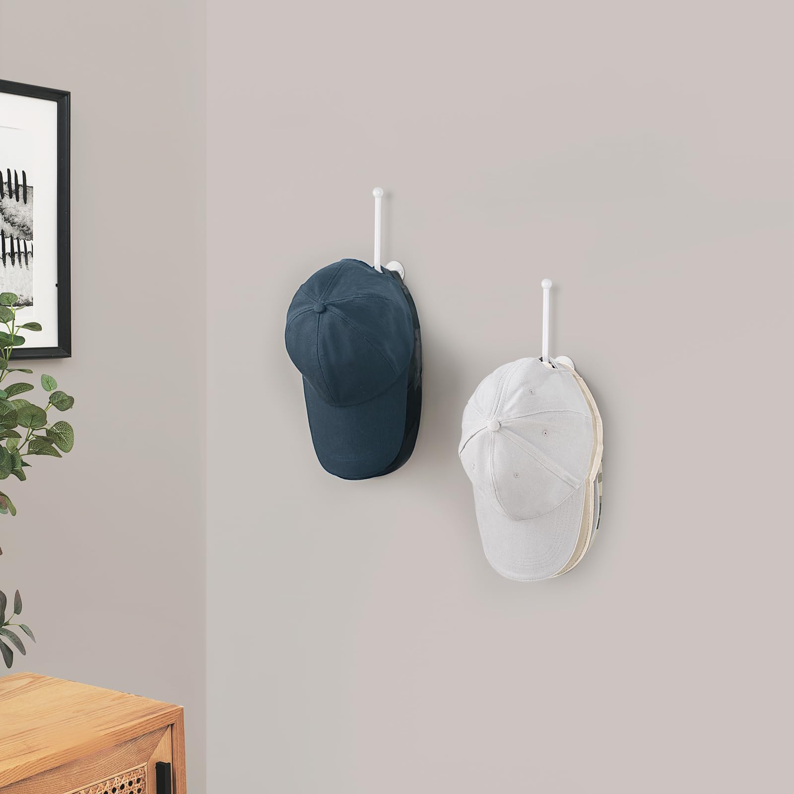 Dahey 2-Pack L-Shaped Baseball Cap Organizer - 5 Inch Space Saving Wall Mounted Hook Rack for Hats, Modern Metal Storage Holder for Closet, Bedroom & Living Room - White | Perfect for Hat Collections, Small Spaces & Home Organization