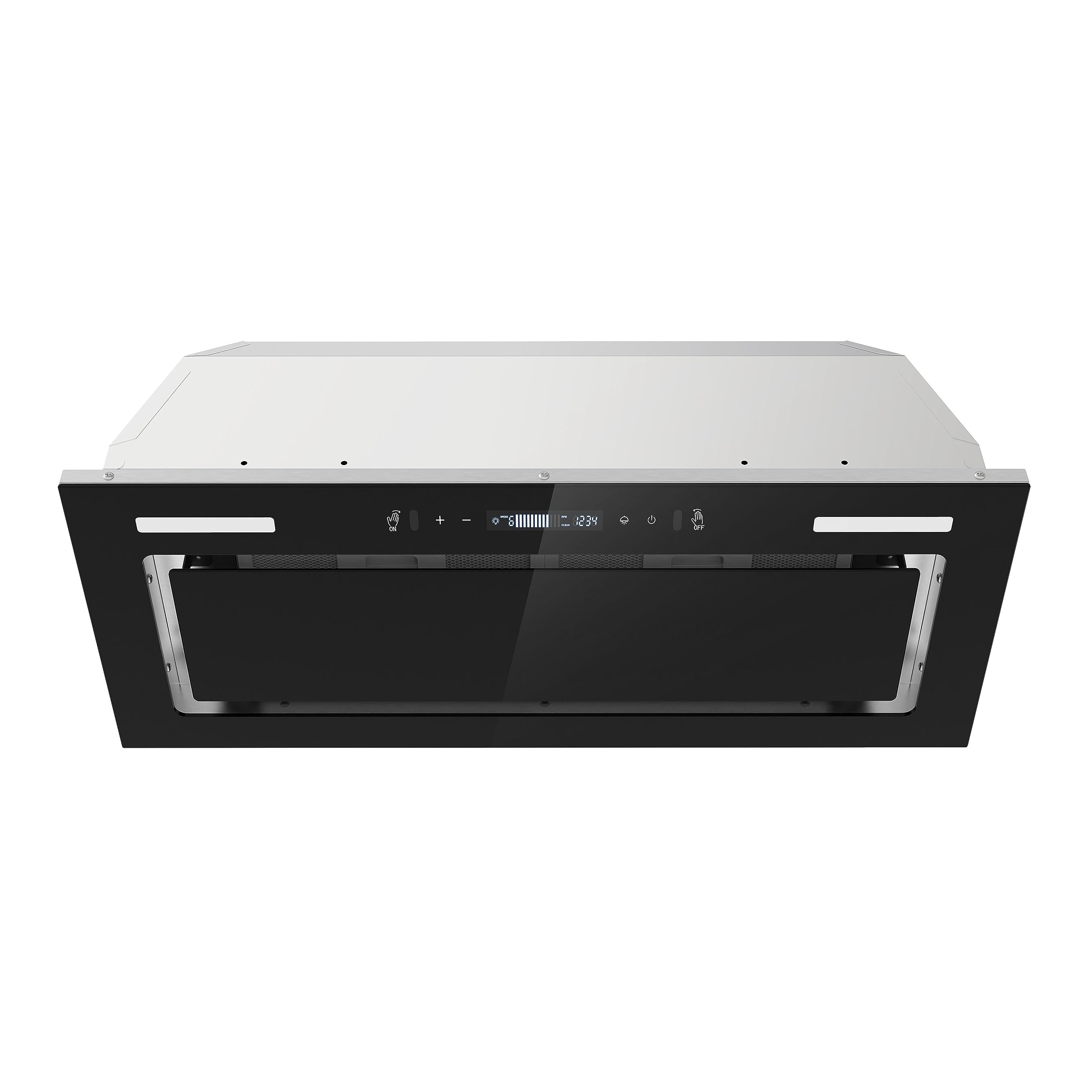 30 Inch 800 CFM Range Hood Insert - Built-in Black Glass Kitchen Vent Hood with Gesture & Touch Control, Recirculating Stove Hood with Mesh Filters, Dual LED Lights, Ducted/Ductless Convertible - Perfect for Modern Kitchens & Cooking Spaces