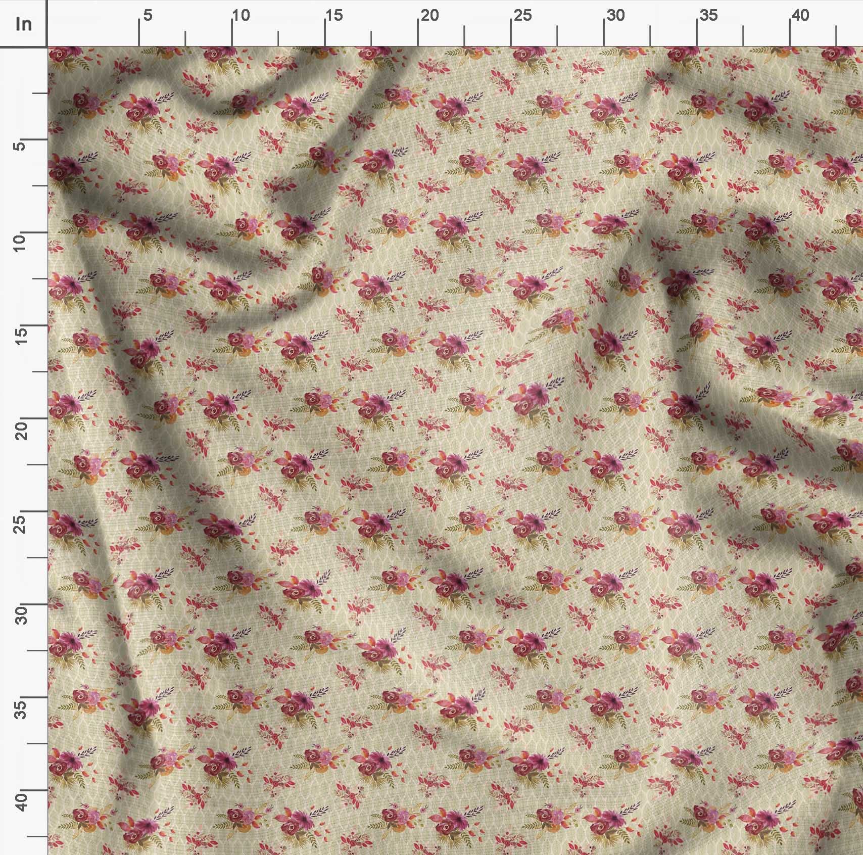 Soimoi Moss Georgette White Floral Fabric by The Yard - 44 Inch Wide Printed Fabric with Delicate Flower & Leaf Patterns for Dresses, Scarves, Curtains and DIY Craft Projects