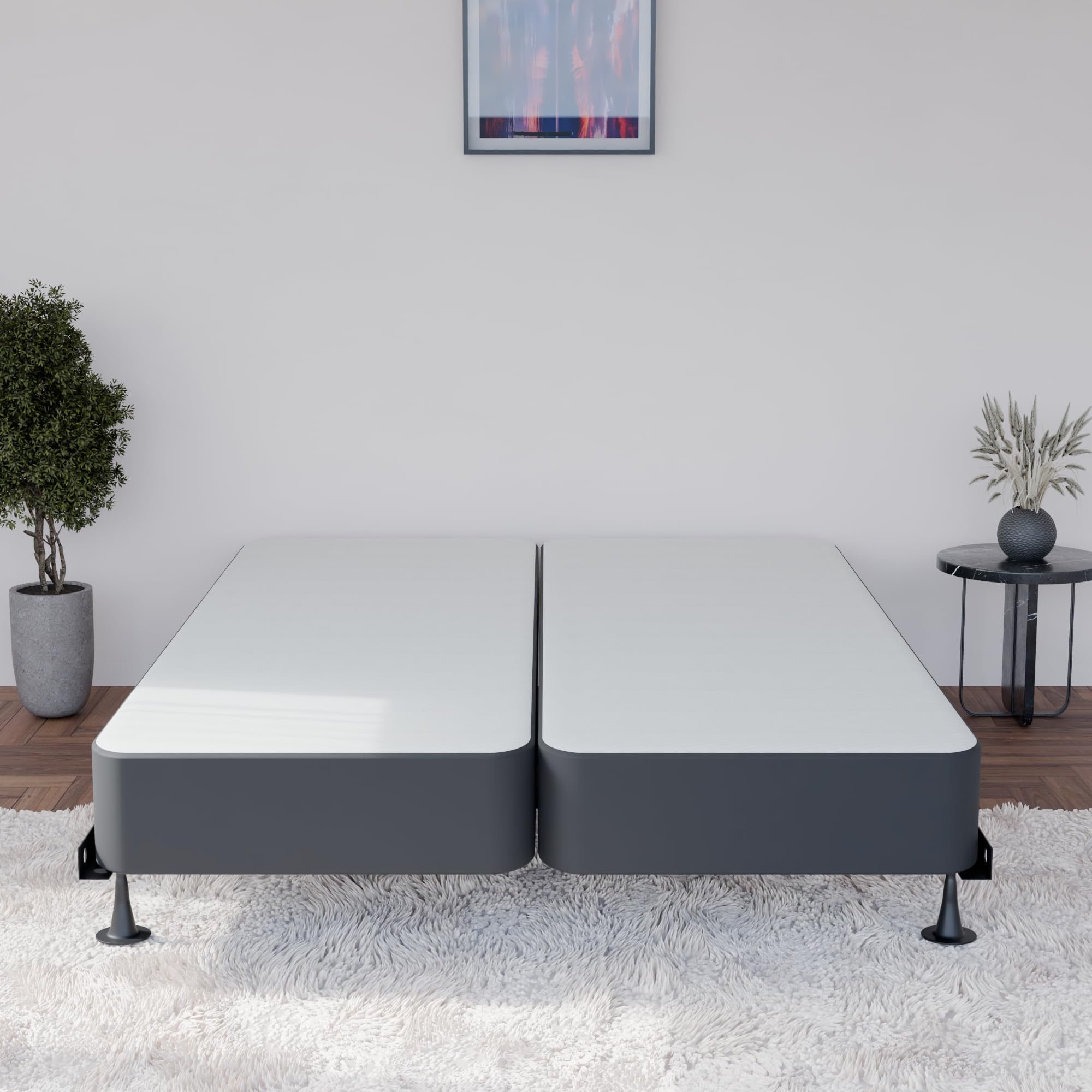 Greaton 4-Inch Sturdy Box Spring for Full Mattress Support - Durable Natural Wood Foundation, Fully Assembled (Black) - Perfect for Bedroom, Guest Room & Dormitory Support