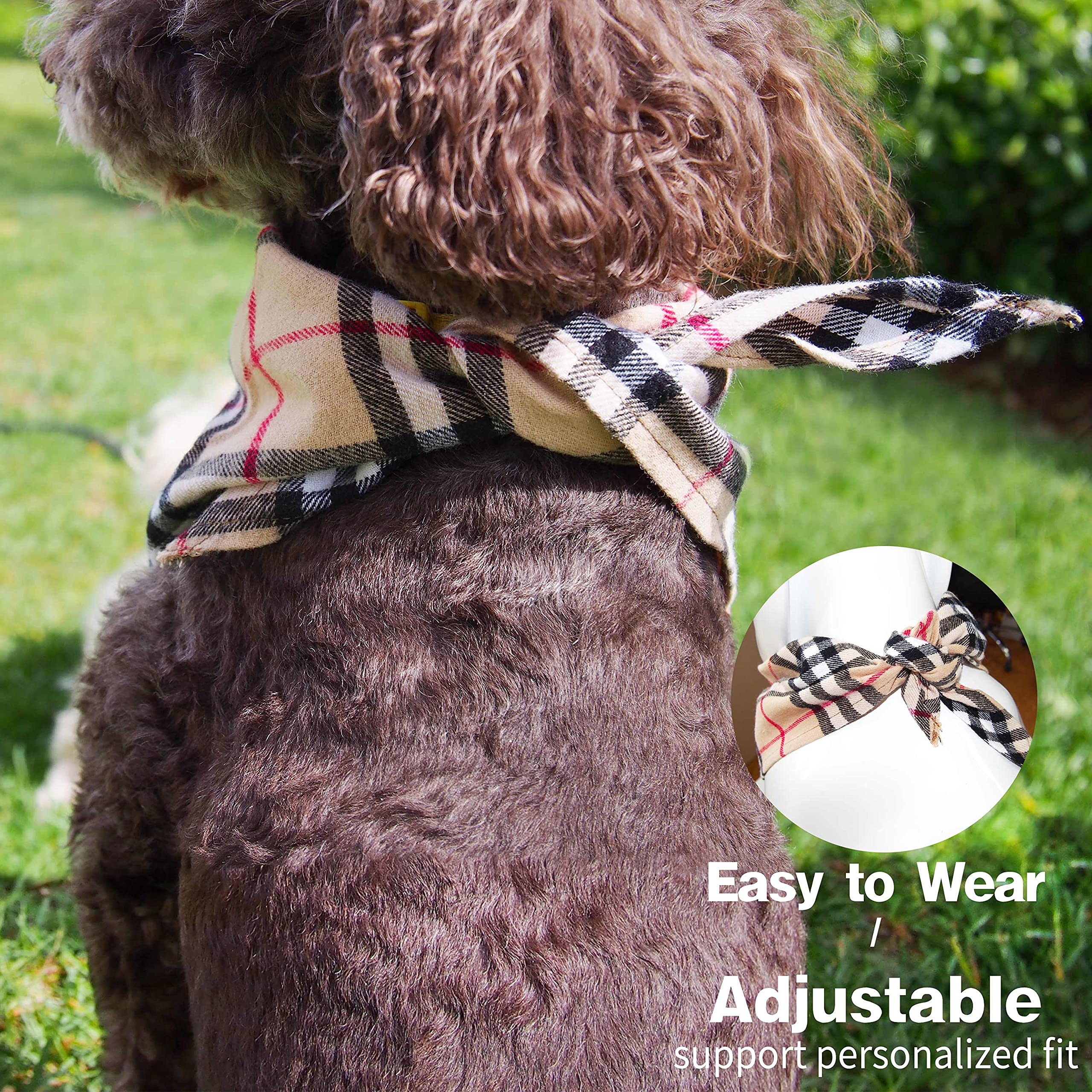 Adjustable Plaid Dog Bandanas - Soft Washable Cotton Triangle Bib Kerchief Scarfs for Small Medium Large Dogs & Cats (Brown & Blue, Small) - Perfect for Pet Fashion, Grooming, and Outdoor Adventures