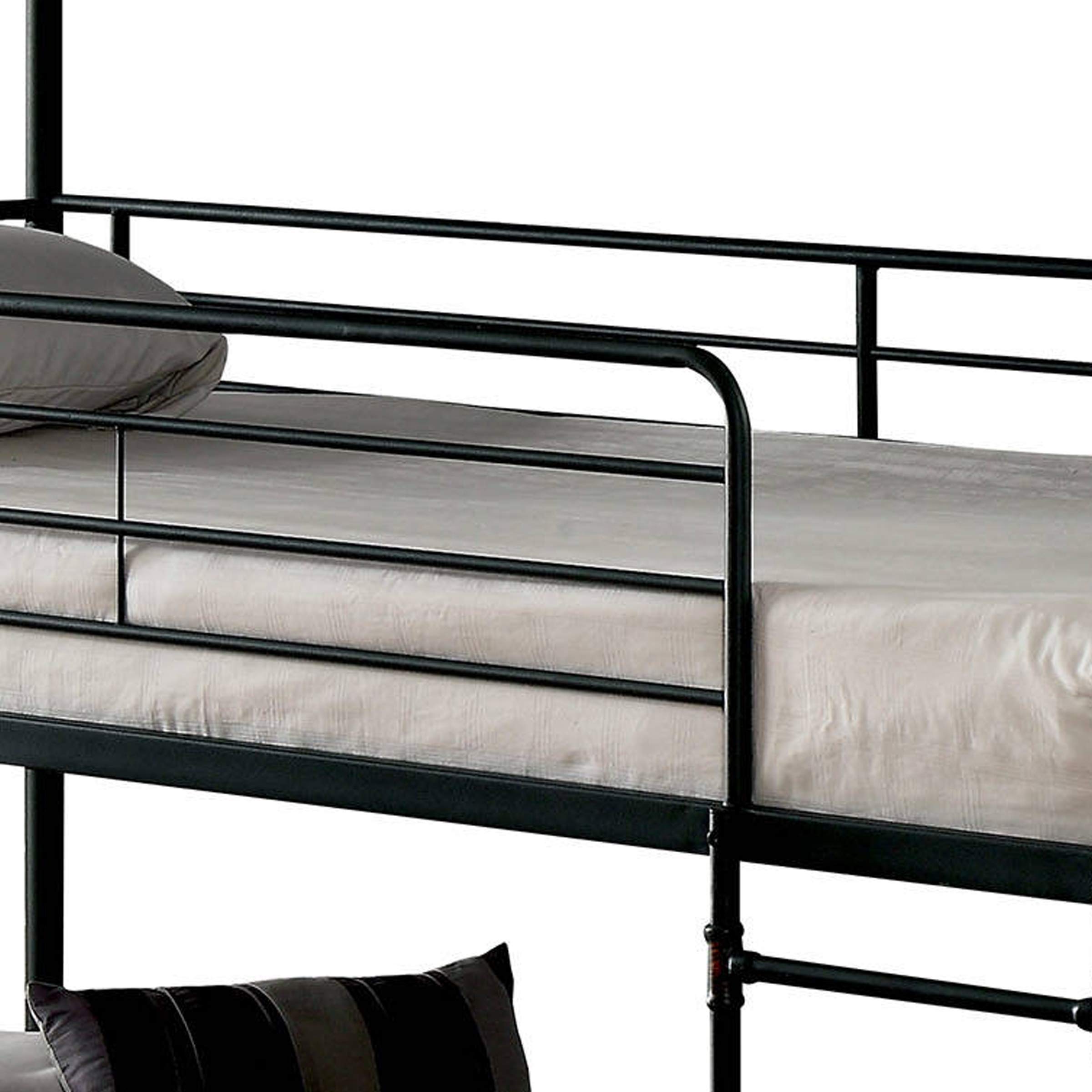 Benjara 3-Tier Industrial Style Twin Size Bunk Bed with 2 Ladders - Sturdy Metal Frame, Space-Saving Design for Kids & Teens Bedroom, Dorm or Guest Room - Black