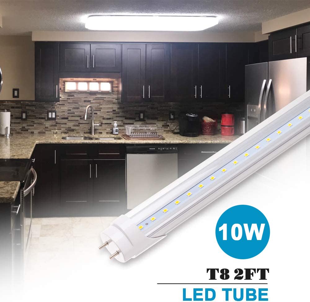 Romwish 2FT LED Tube Light 10W (24W Equivalent) - 5000K Daylight White, 1120LM, Plug & Play or Ballast Bypass, Double End Powered - 24 Inch F20T12 Fluorescent Replacement - Clear (4 Pack) - Perfect for Office, Garage, Warehouse & Commercial Lighting