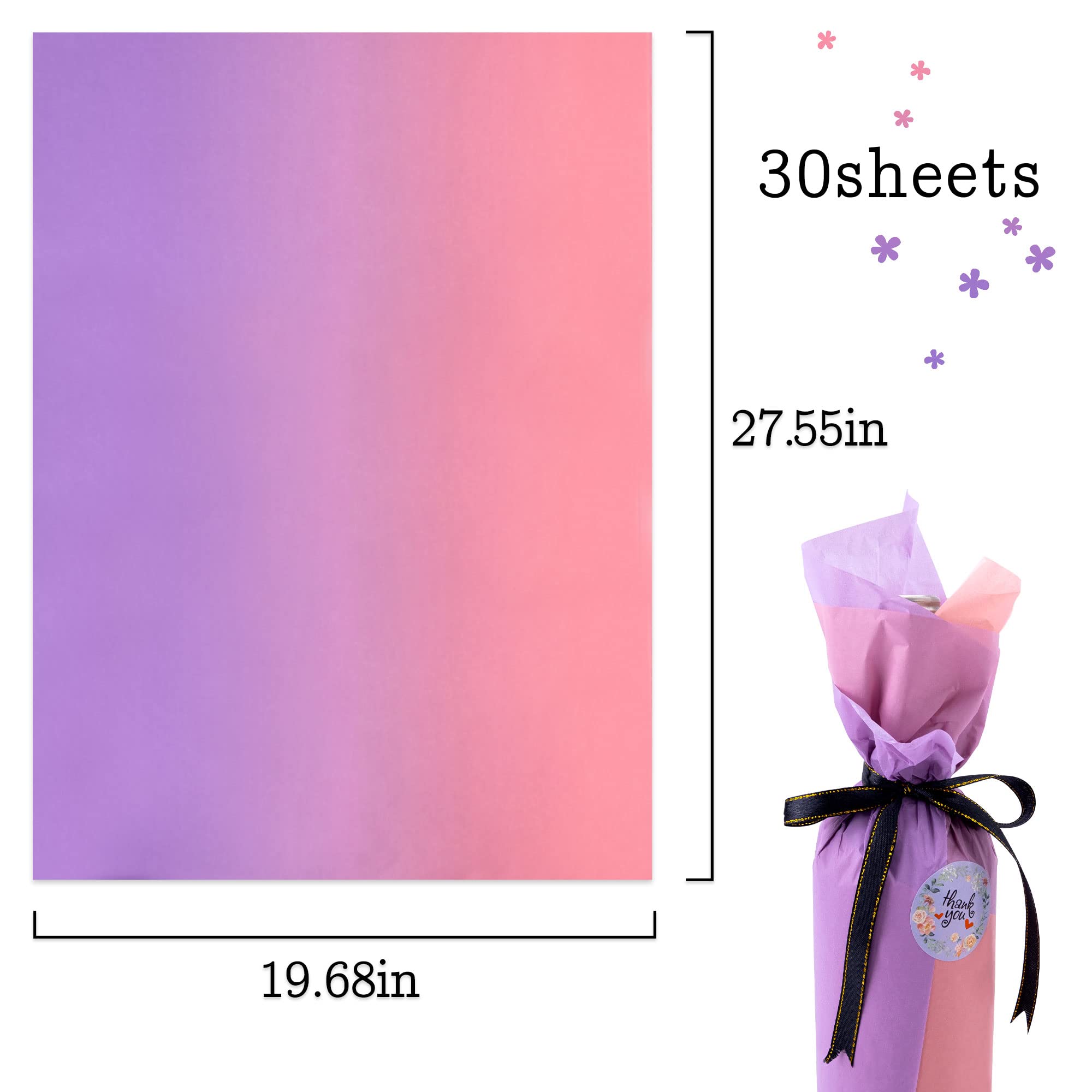 MR FIVE 30 Sheets Pastel Pink Purple Gradient Tissue Paper Bulk, 20