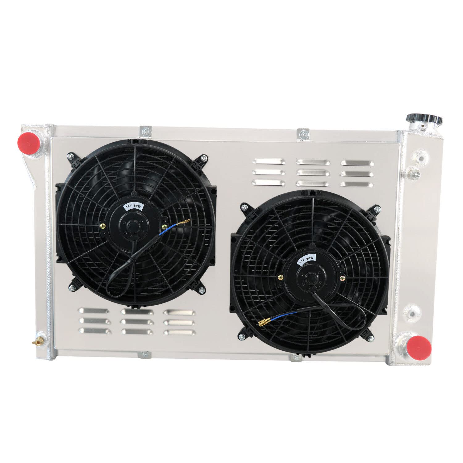 CU369 Aluminum Radiator for 1967-1972 Chevy C/K C10 C20 C30 K10 K20 & GMC K2500 K3500 Pickup Truck Suburban - 3 Row Core Radiator with Electric Fan Shroud & Thermostat Kit Combo - Perfect for Engine Cooling & Performance Upgrades