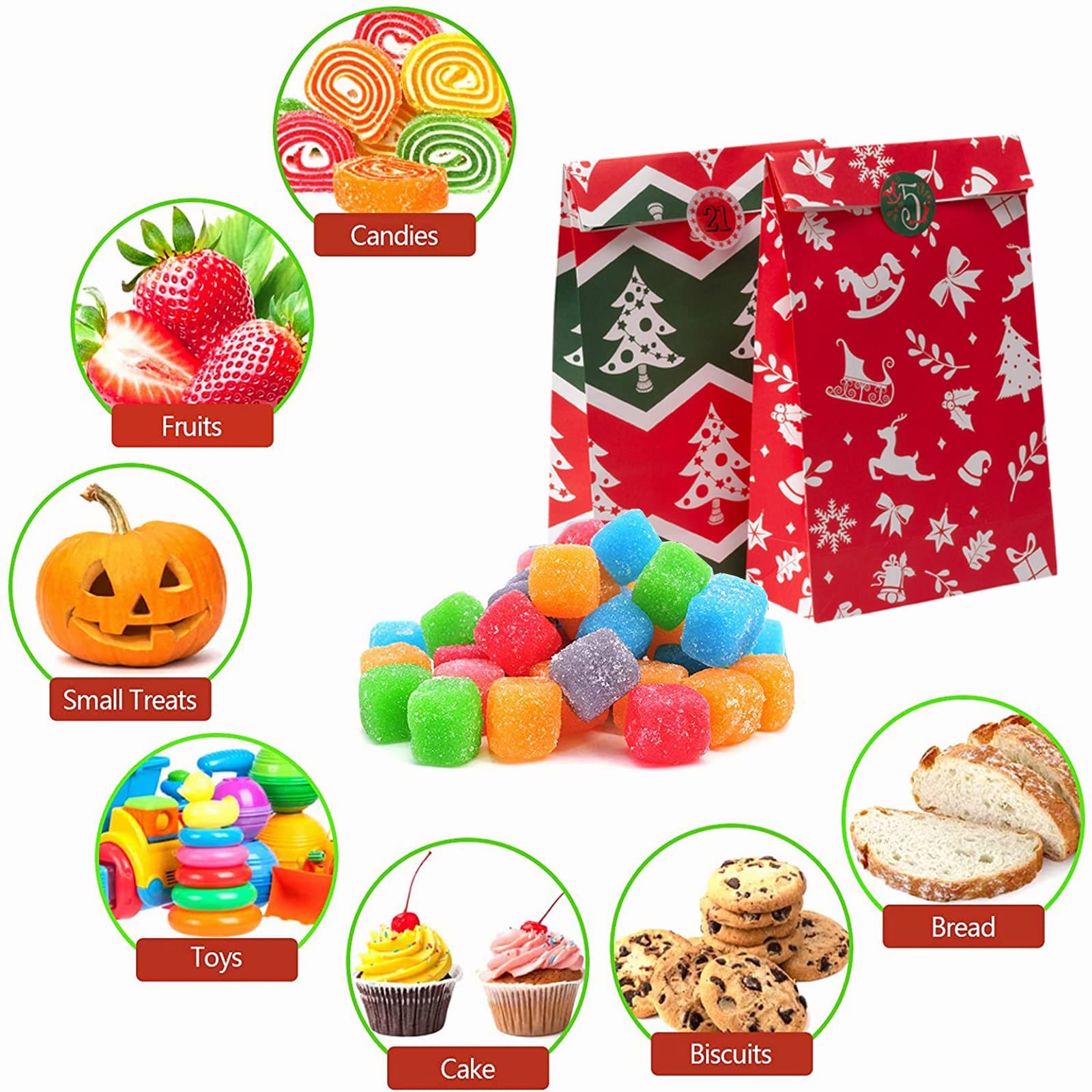 24 Pcs Christmas Treat Bags with Stickers for Holiday Party & Gifts