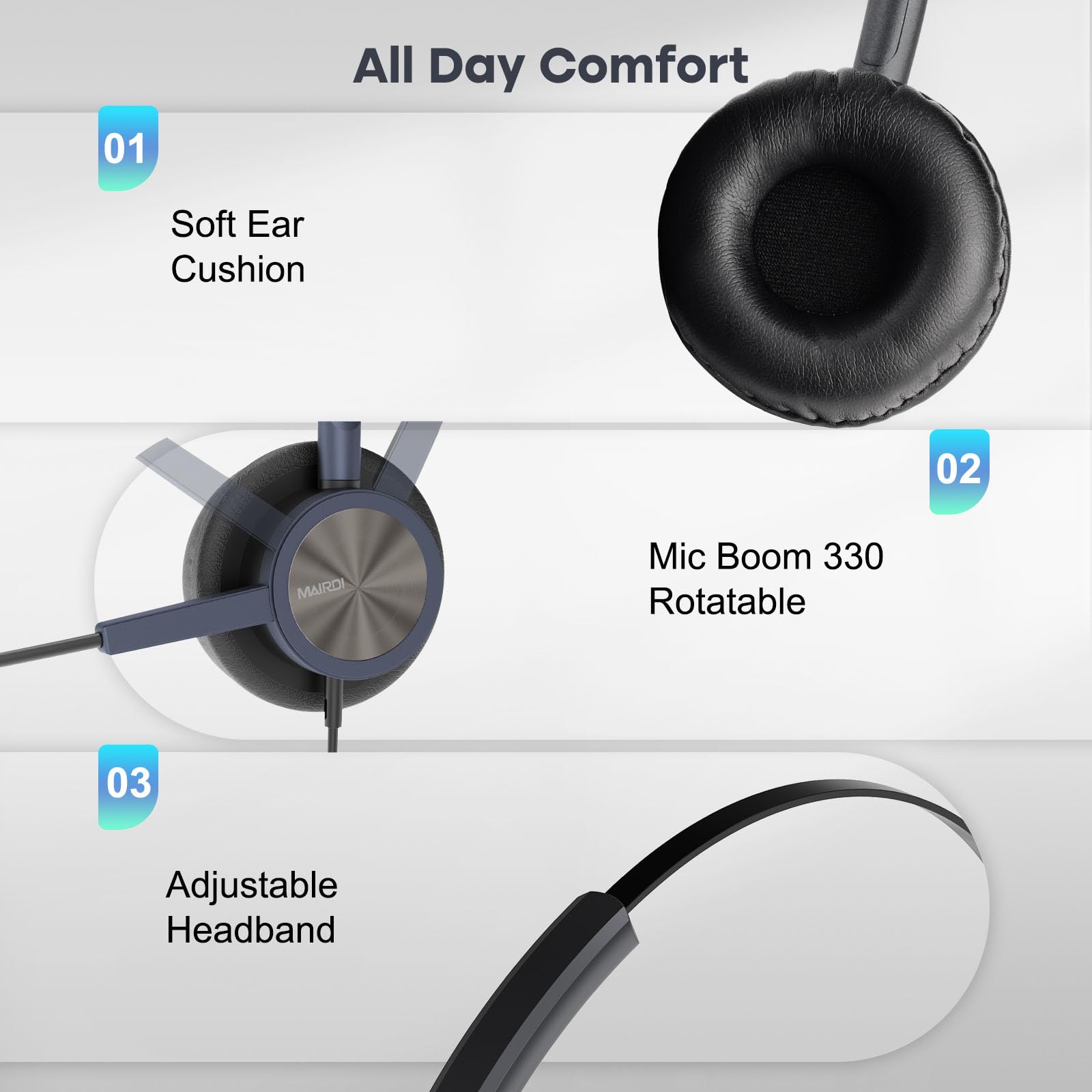 MAIRDI Noise Canceling Telephone Headset with Microphone - Binaural Office Headset with RJ9 Jack & 3.5mm Connector for Call Center, Desk Phone, Cell Phone, PC & Laptop - Compatible with Cisco 7941 7965 6941 7861 8811 8961 - Perfect for Remote Work, Customer Service & Business Calls