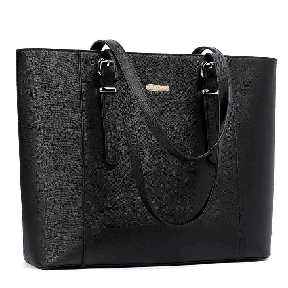 BROMEN Vintage Leather Laptop Tote Bag for Women - 15.6 Inch Work Briefcase Shoulder Purse - Perfect for Office, Business Meetings & Professional Commuting