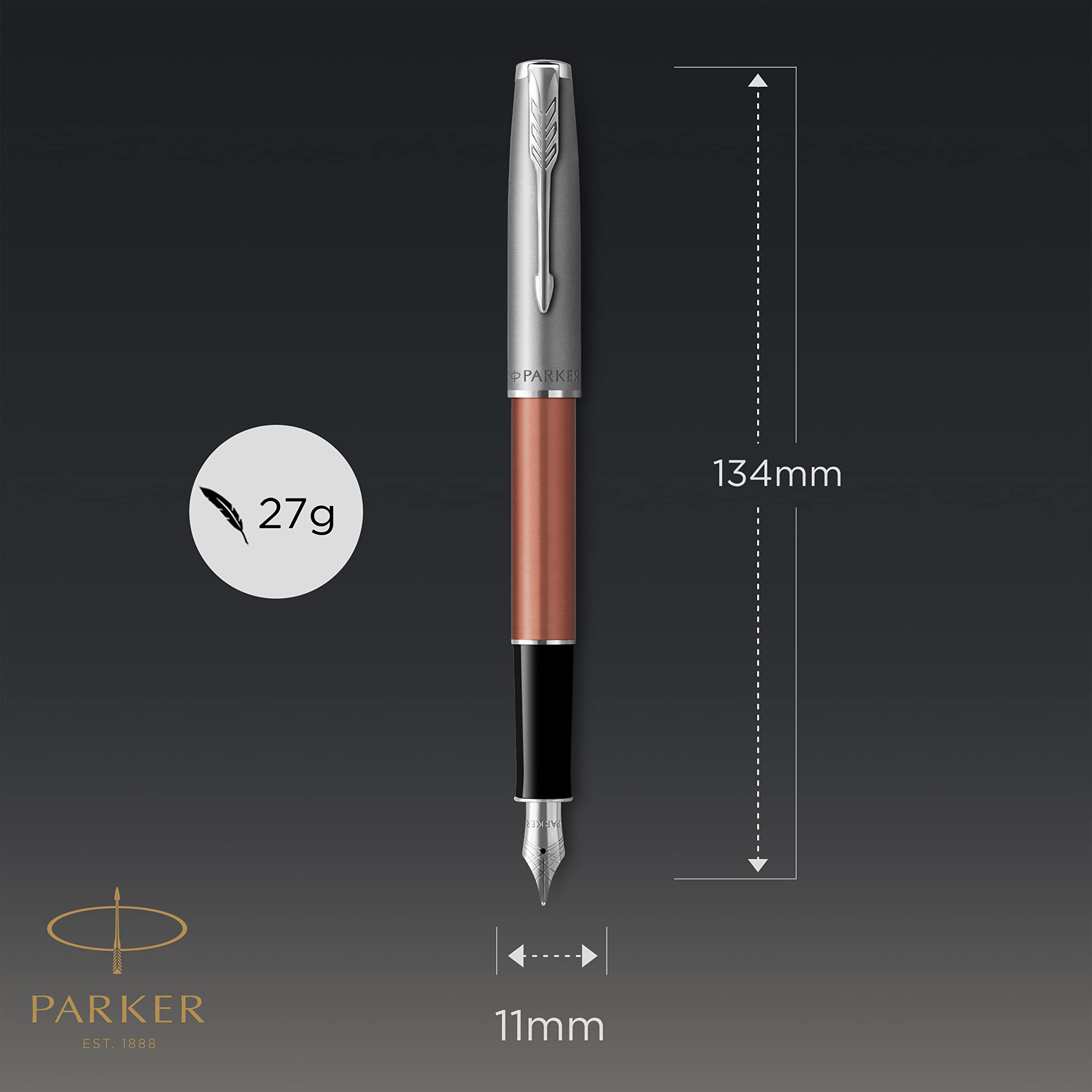 Parker Sonnet Essentials Fountain Pen - Premium Metal & Orange Lacquer with Palladium Trim, Stainless Steel Medium Nib in Gift Box | Perfect for Business Signatures, Journaling & Luxury Gifts
