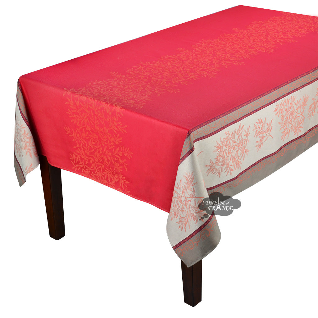 L'Ensoleillade 62x138 Inch Rectangular Olive Red Double Border French Jacquard Tablecloth - Elegant Dining Table Cover for Formal Dinners, Weddings & Holiday Decor
