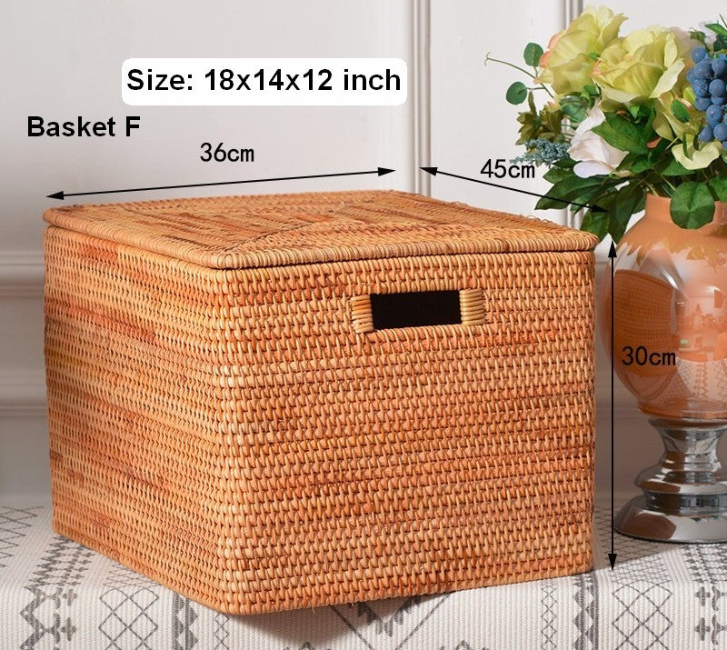 Extra Large Storage Baskets for Clothes - Oversized Rectangular Wicker Rattan Basket with Lid - Organizer for Shelves, Bedroom, Closet & Laundry Room - Perfect for Home Organization & Decluttering